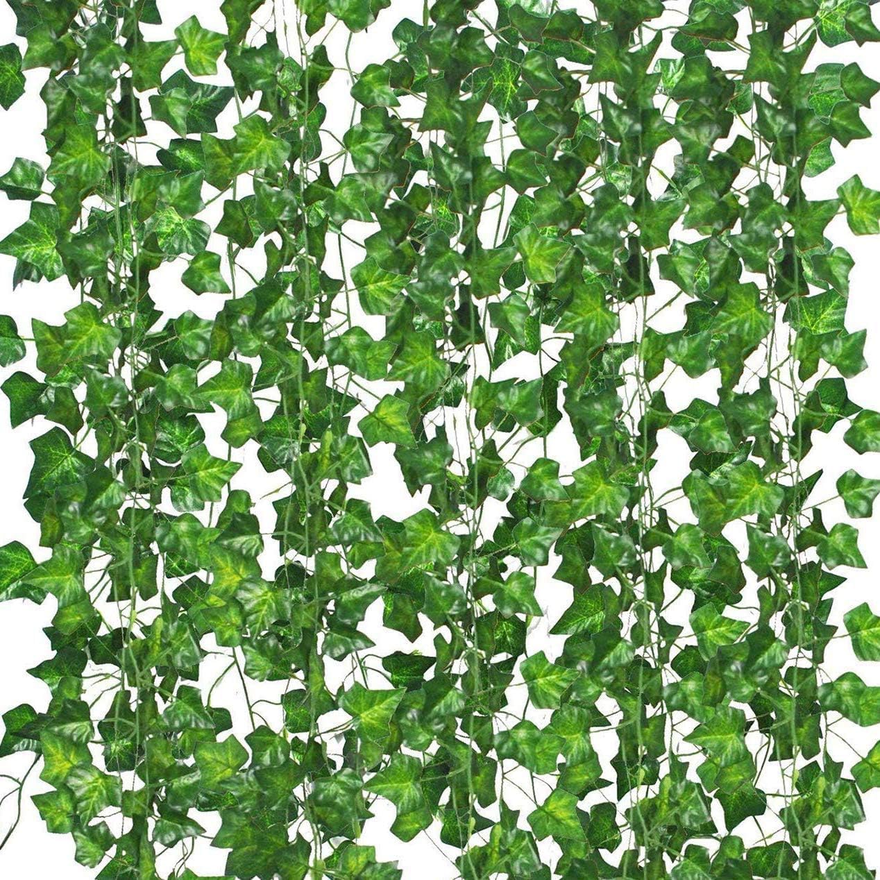 48 Pack Fake Vines for Room Decor Artificial Ivy Garland with Clip Green Flowers Hanging Plants Faux Greenery Leaves Bedroom Aesthetic Decor for Home Garden Wall Wedding - Image 1