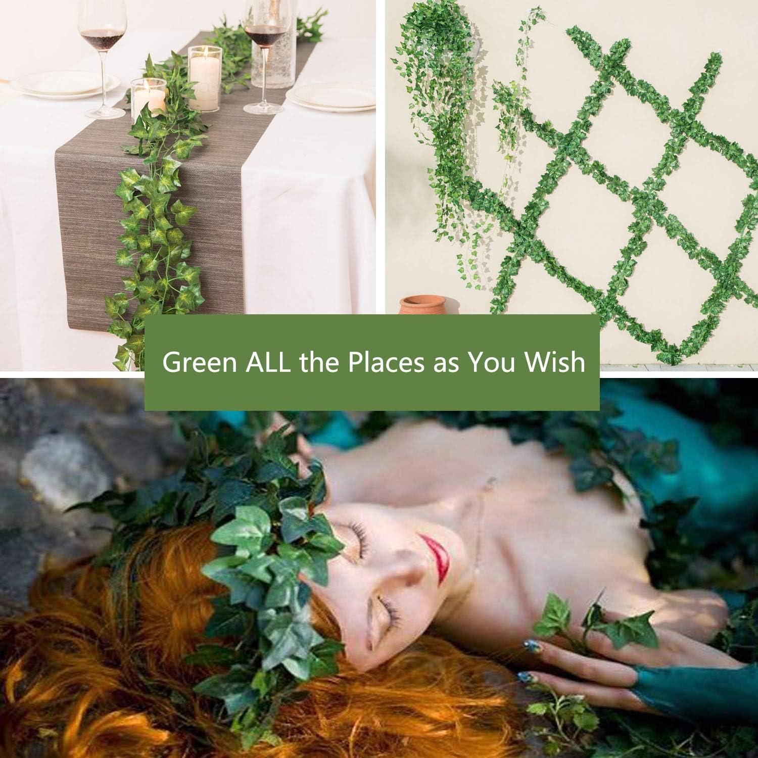 48 Pack Fake Vines for Room Decor Artificial Ivy Garland with Clip Green Flowers Hanging Plants Faux Greenery Leaves Bedroom Aesthetic Decor for Home Garden Wall Wedding - Image 2