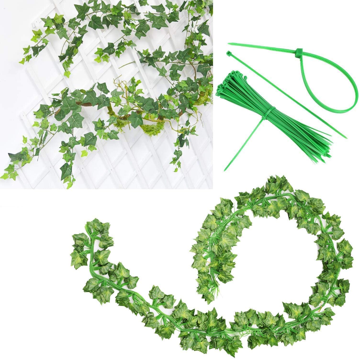 48 Pack Fake Vines for Room Decor Artificial Ivy Garland with Clip Green Flowers Hanging Plants Faux Greenery Leaves Bedroom Aesthetic Decor for Home Garden Wall Wedding - Image 3
