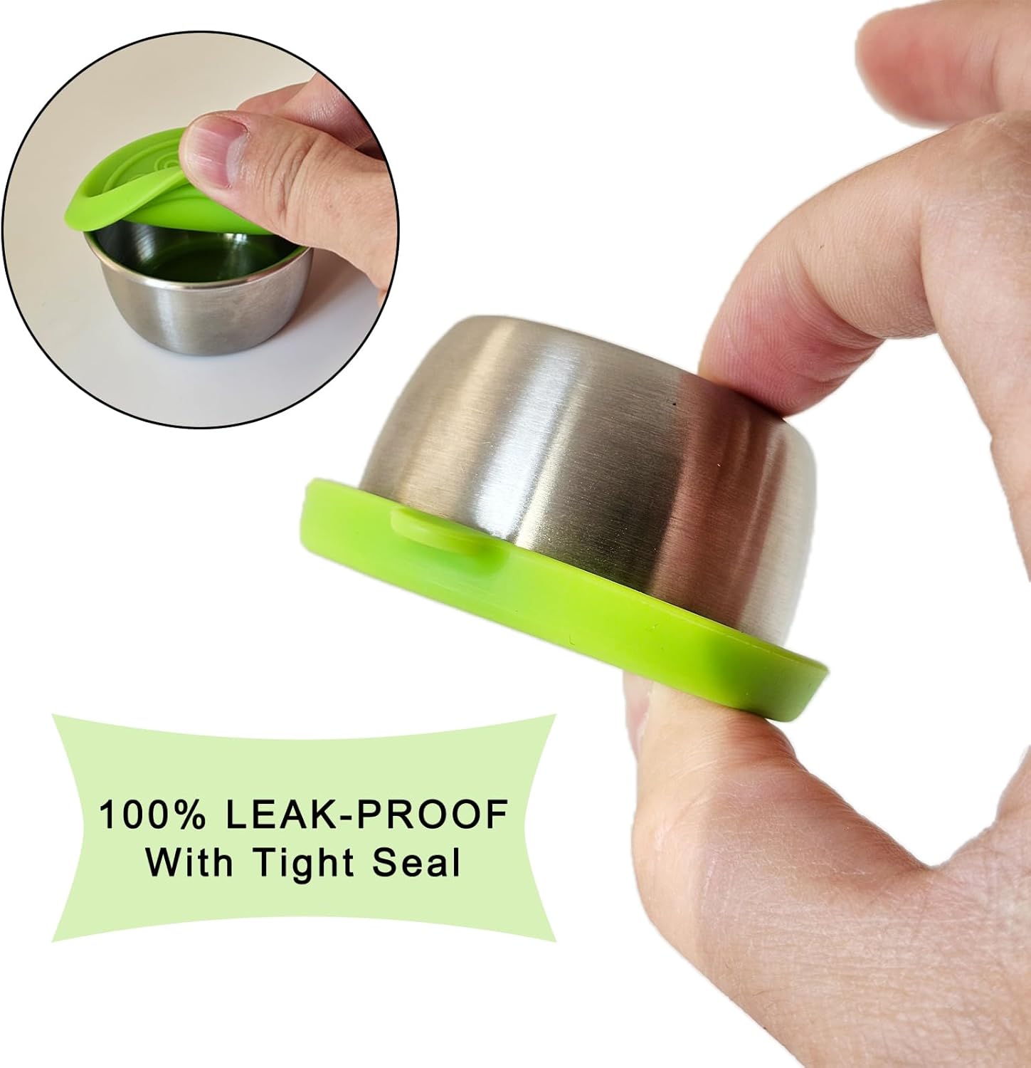 6-Pack Salad Dressing Food Storage Containers with Leakproof Silicone Lids, 50ml Stainless Steel Condiment & Dipping Sauce Cups Ideal for Lunch Bento Boxes - Image 4