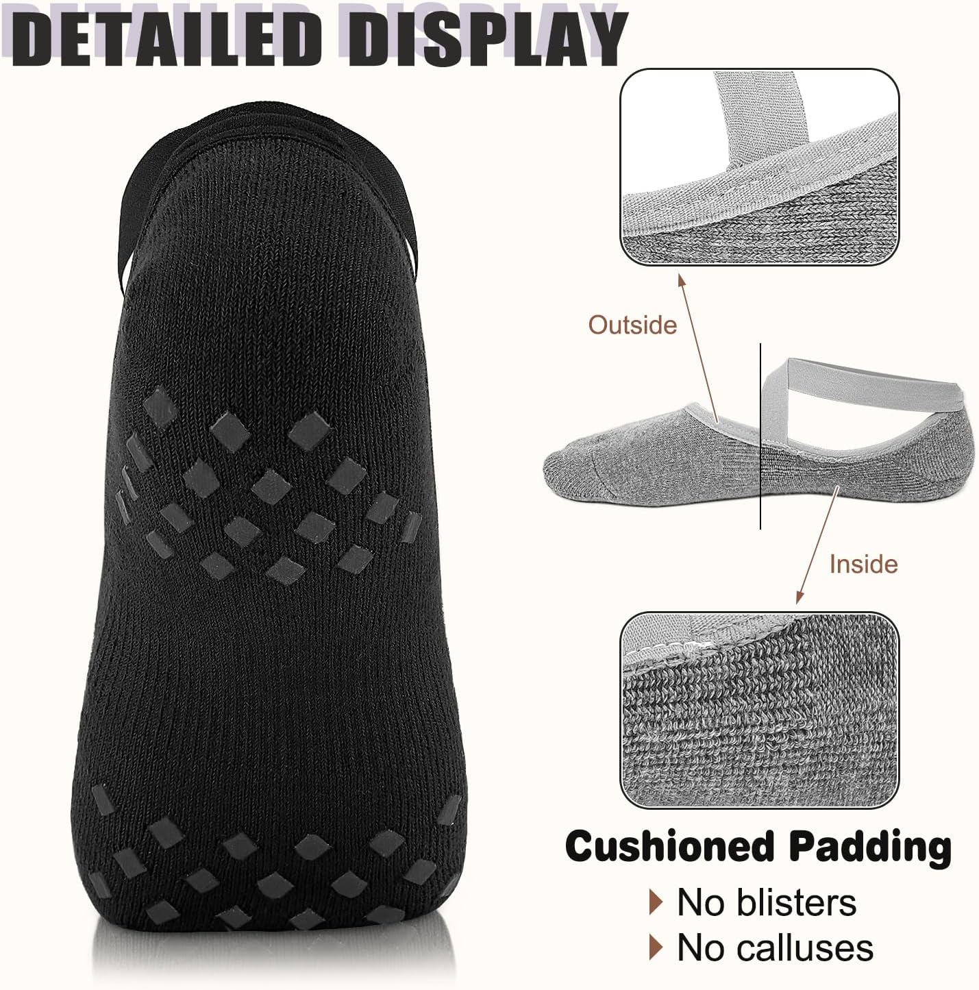 Non Slip Pilates Socks with Grips for Women, Grip Socks for Yoga Ballet Dance Barefoot Workout Anti Skid Crew Socks - Image 4