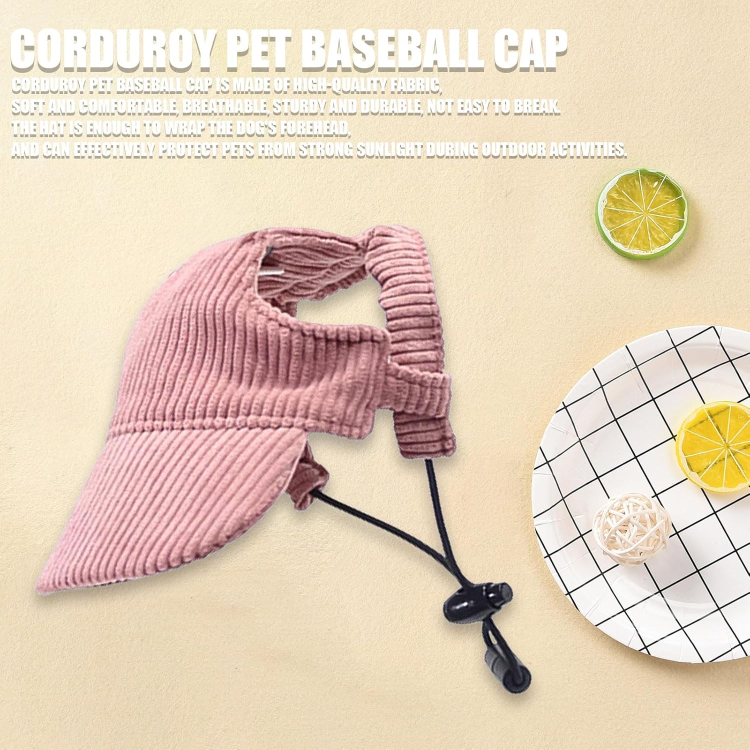 Dog Baseball Cap, Dog Cat Summer Beach Visor Hat with Ear Holes, Adjustable Puppy Sunbonnet Headdress (Pink, Large) - Image 2
