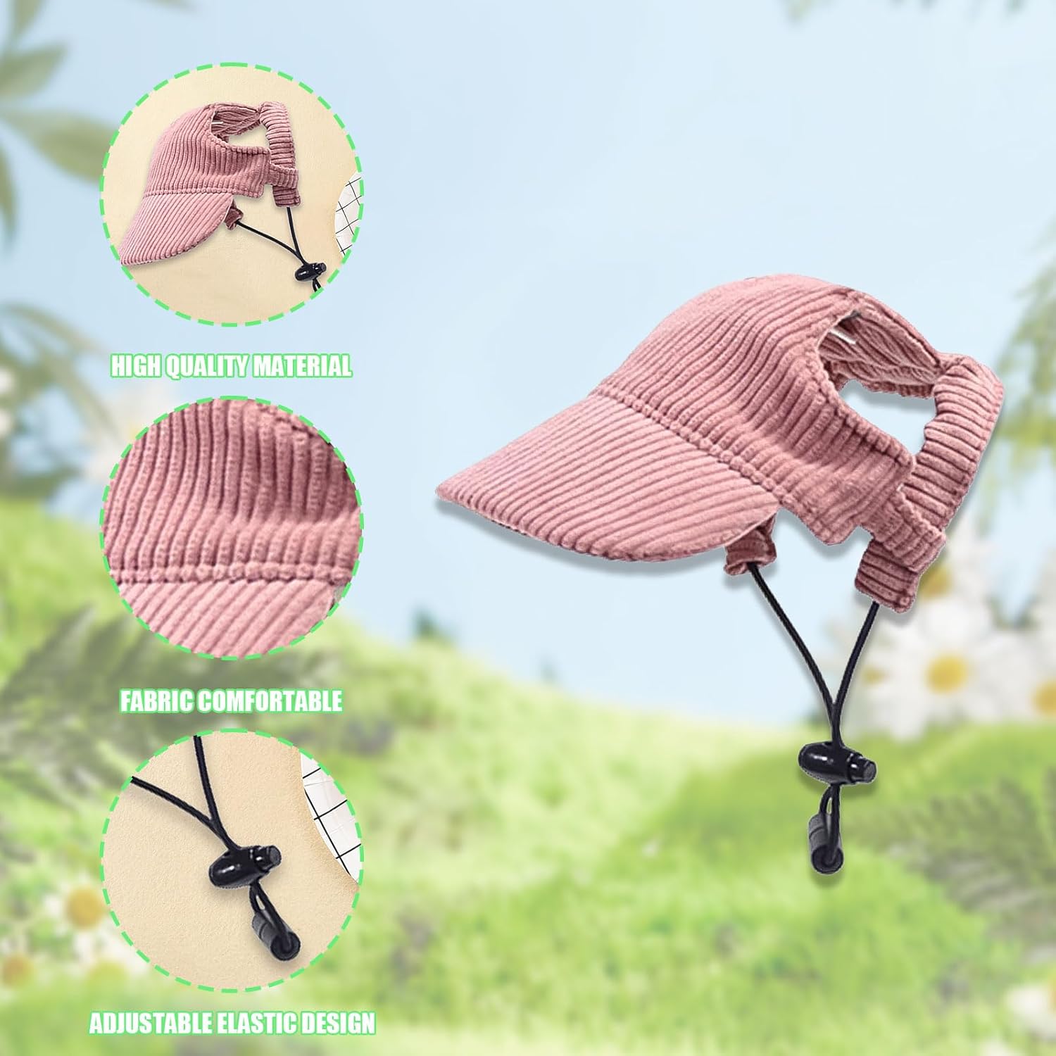 Dog Baseball Cap, Dog Cat Summer Beach Visor Hat with Ear Holes, Adjustable Puppy Sunbonnet Headdress (Pink, Large) - Image 3