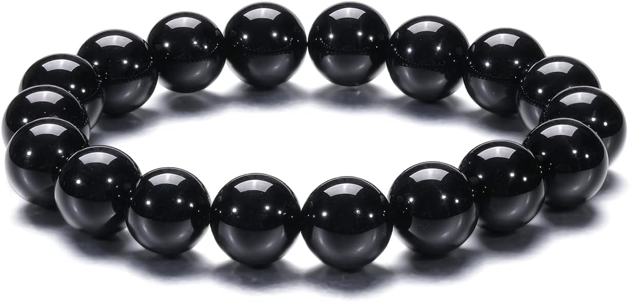 Natural 10-12mm Gorgeous Semi-Precious Gemstones Healing Crystal Stretch Elastic Beaded Bracelet Unisex Yoga Meditation Relax Anxiety Bangle for Womens Mens - Image 1