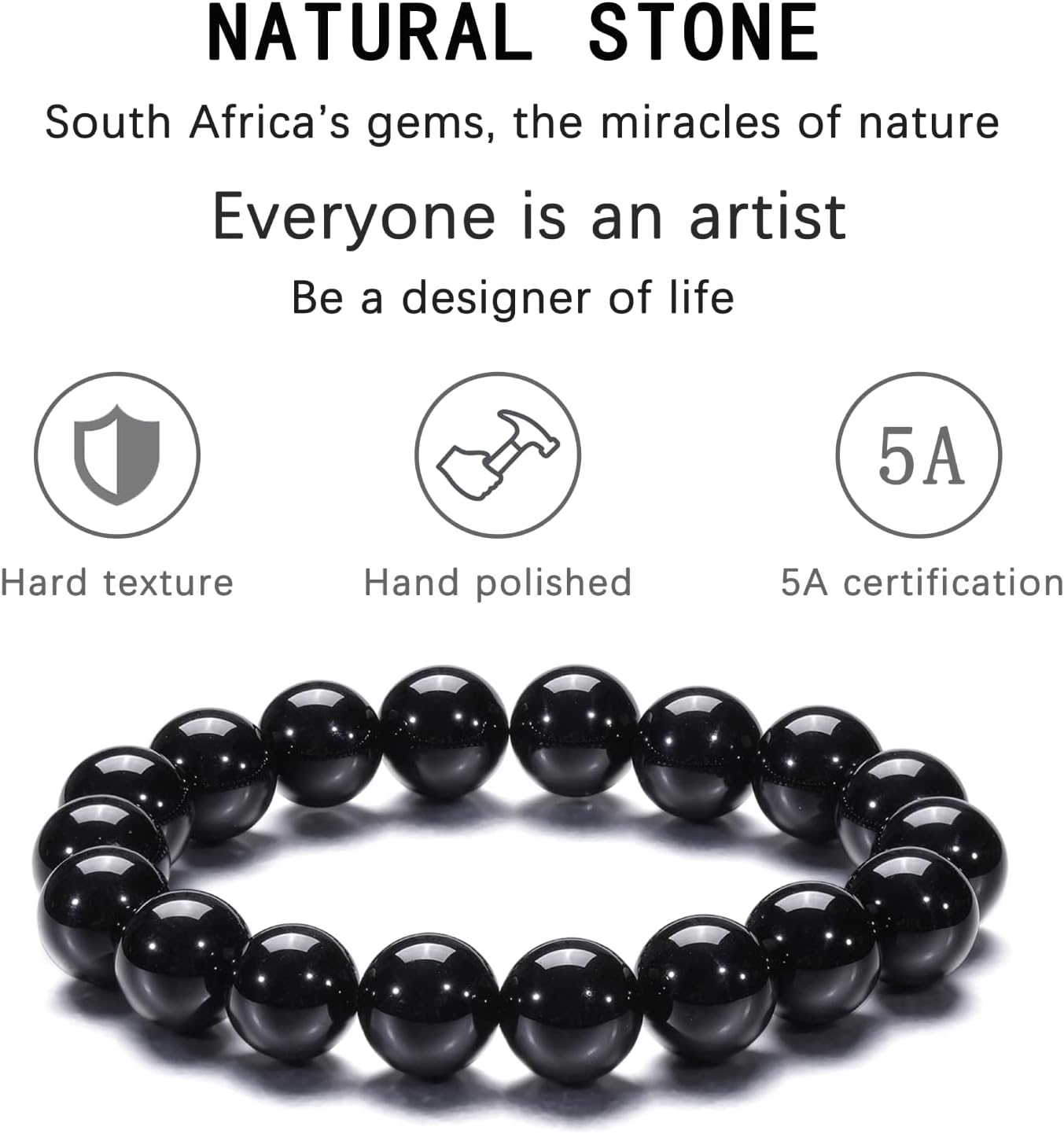Natural 10-12mm Gorgeous Semi-Precious Gemstones Healing Crystal Stretch Elastic Beaded Bracelet Unisex Yoga Meditation Relax Anxiety Bangle for Womens Mens - Image 5