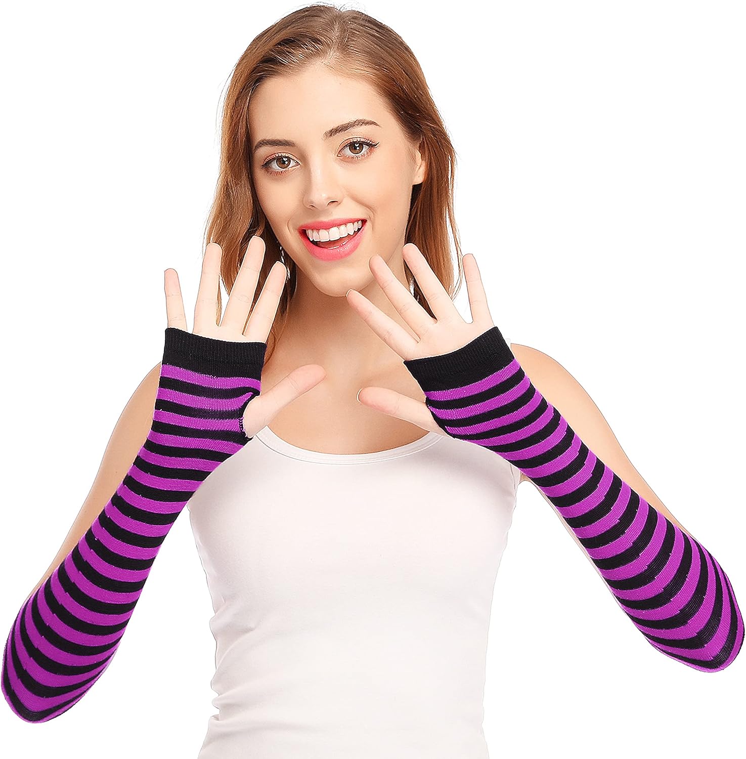 Punk Gothic Rock Long Arm Warmer Fingerless Gloves - Image 2