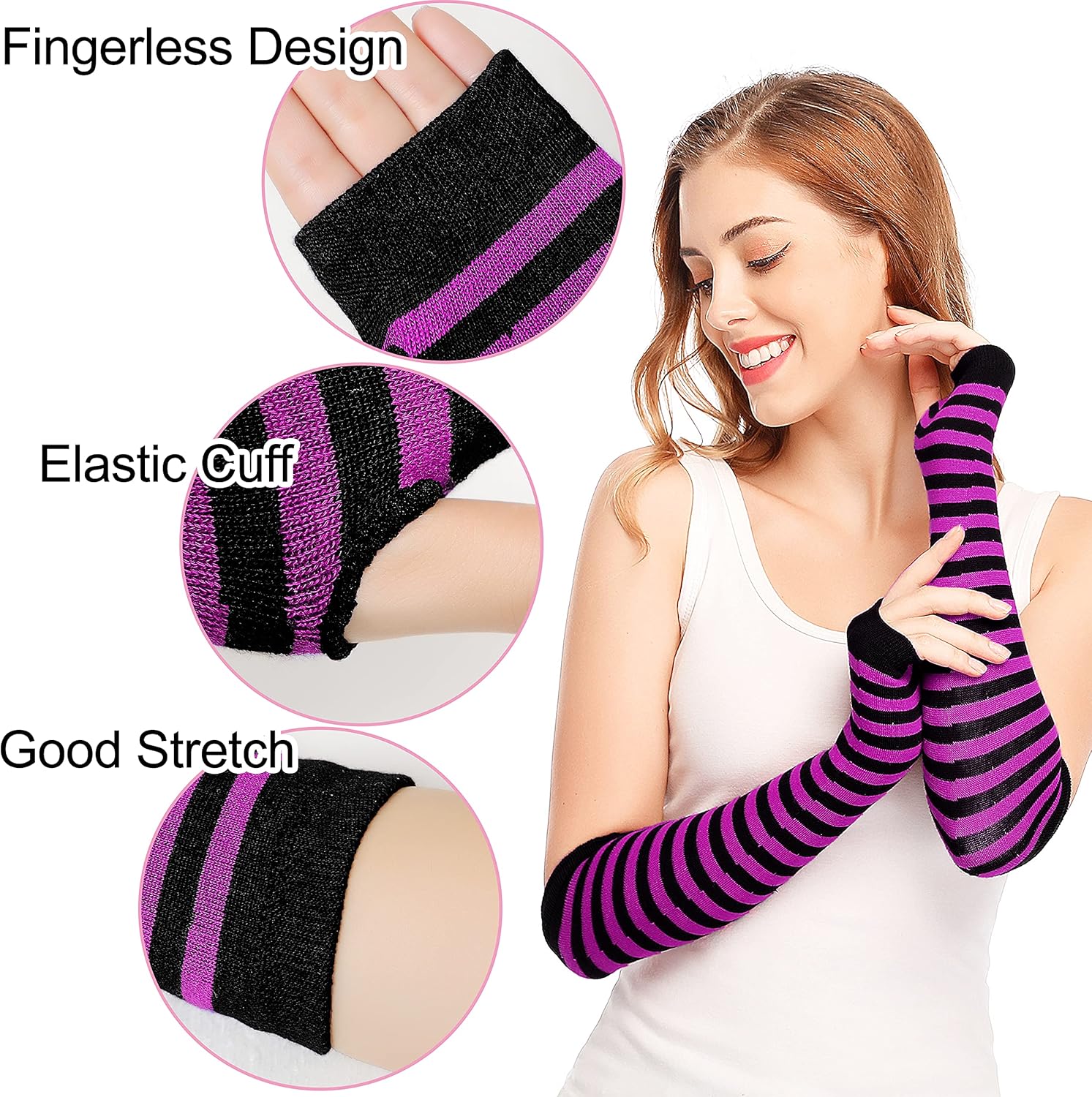 Punk Gothic Rock Long Arm Warmer Fingerless Gloves - Image 4