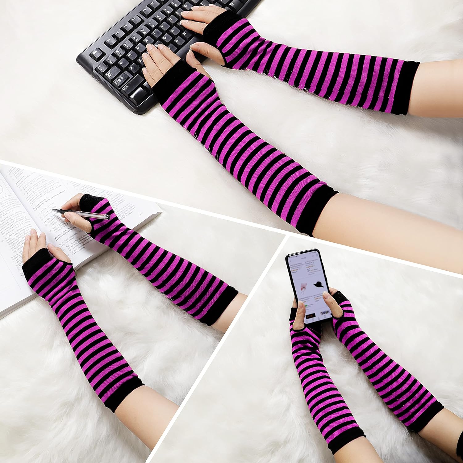 Punk Gothic Rock Long Arm Warmer Fingerless Gloves - Image 6