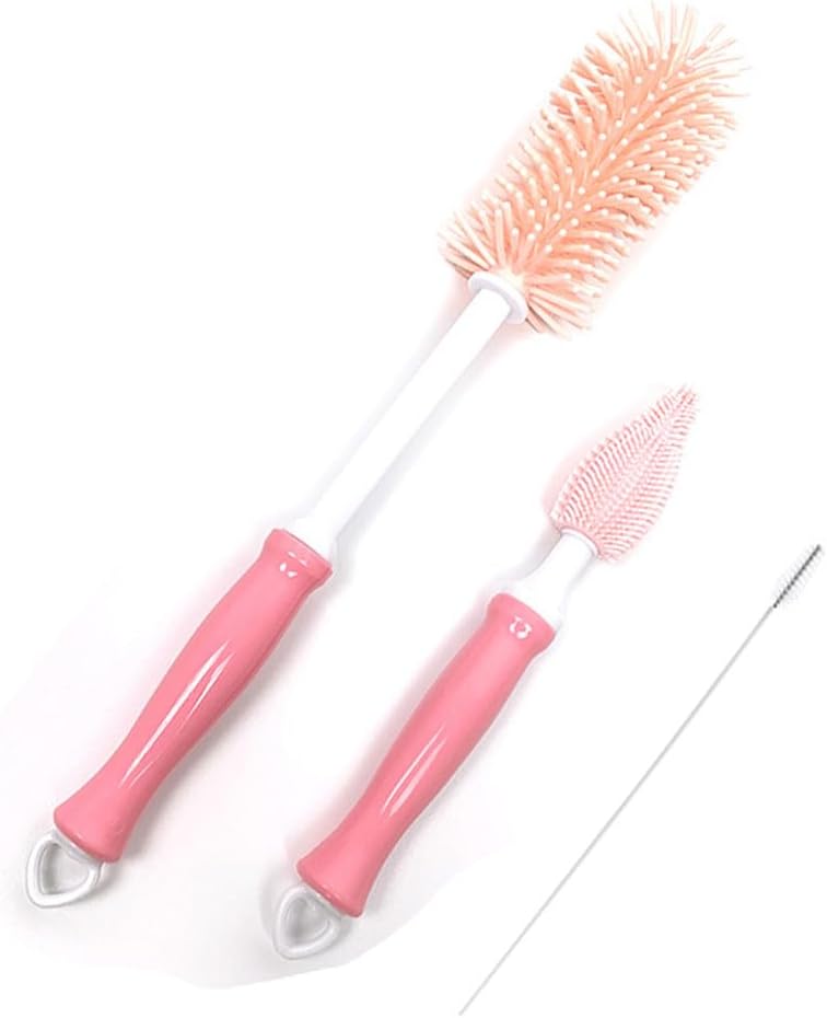 Baby Bottle Cleaner Set with Silicone Brush,Bottle Washer Compatible, Cleaning Kit Breast Pump Cleaning Brush Set 3 in 1 Cleaning Brush Set (Pink) - Image 1