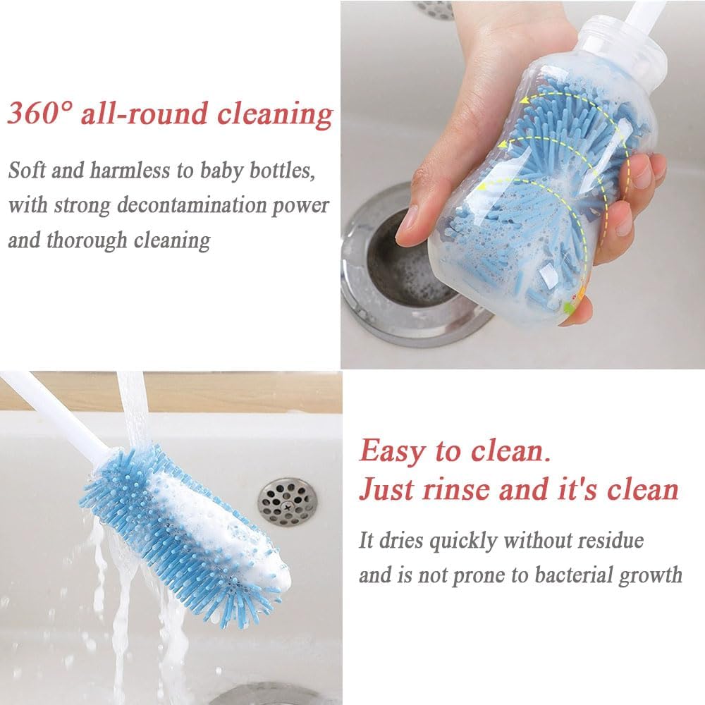 Baby Bottle Cleaner Set with Silicone Brush,Bottle Washer Compatible, Cleaning Kit Breast Pump Cleaning Brush Set 3 in 1 Cleaning Brush Set (Pink) - Image 5