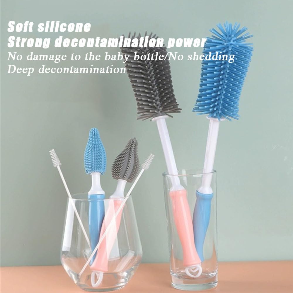 Baby Bottle Cleaner Set with Silicone Brush,Bottle Washer Compatible, Cleaning Kit Breast Pump Cleaning Brush Set 3 in 1 Cleaning Brush Set (Pink) - Image 6