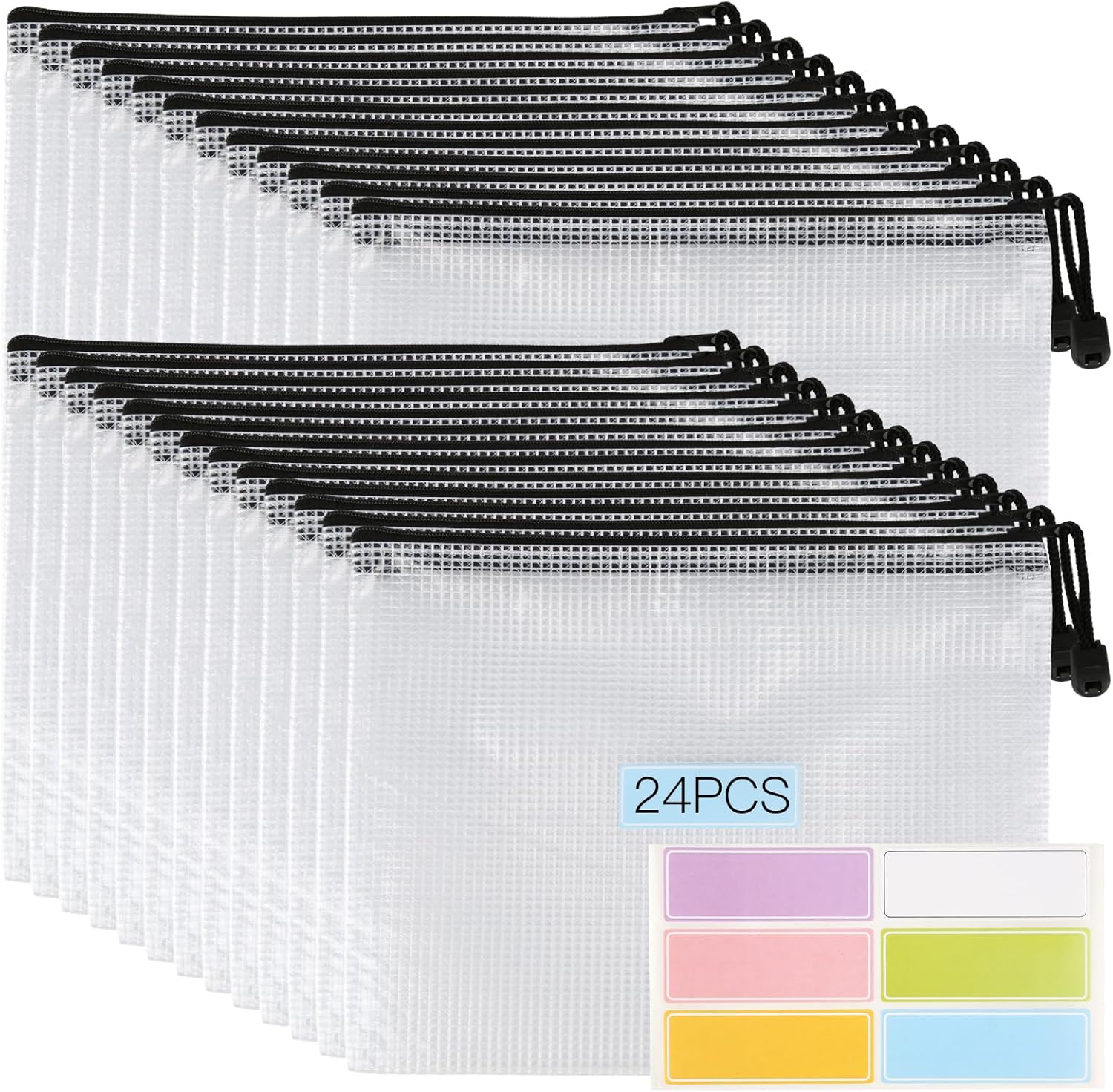 Mesh Zipper Pouch Bags, 24Pcs A5 Zipper Wallet Bags, Waterproof Pochette Plastique, Clear Mesh Plastic Zipper Pouch for Office Supplies, Documents, Paper, Travel, Cosmetics - Image 1