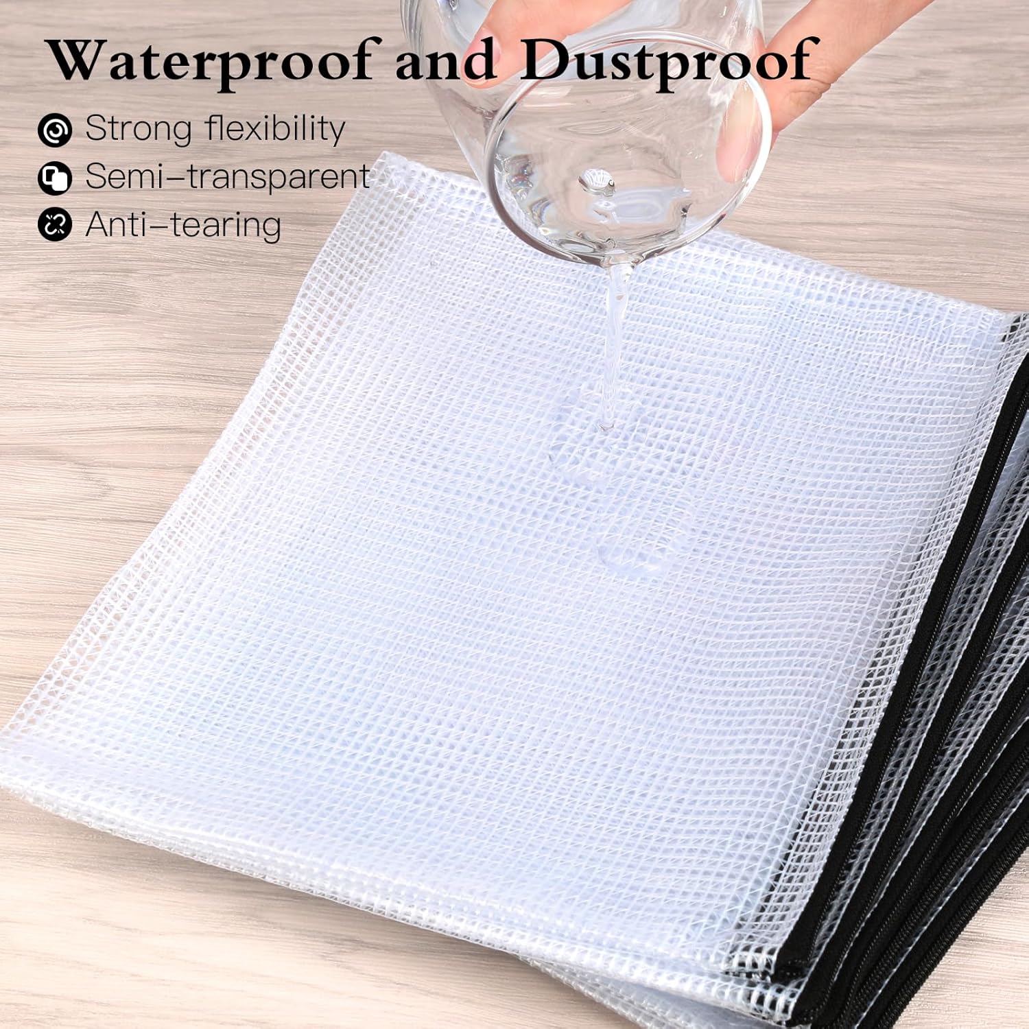Mesh Zipper Pouch Bags, 24Pcs A5 Zipper Wallet Bags, Waterproof Pochette Plastique, Clear Mesh Plastic Zipper Pouch for Office Supplies, Documents, Paper, Travel, Cosmetics - Image 4