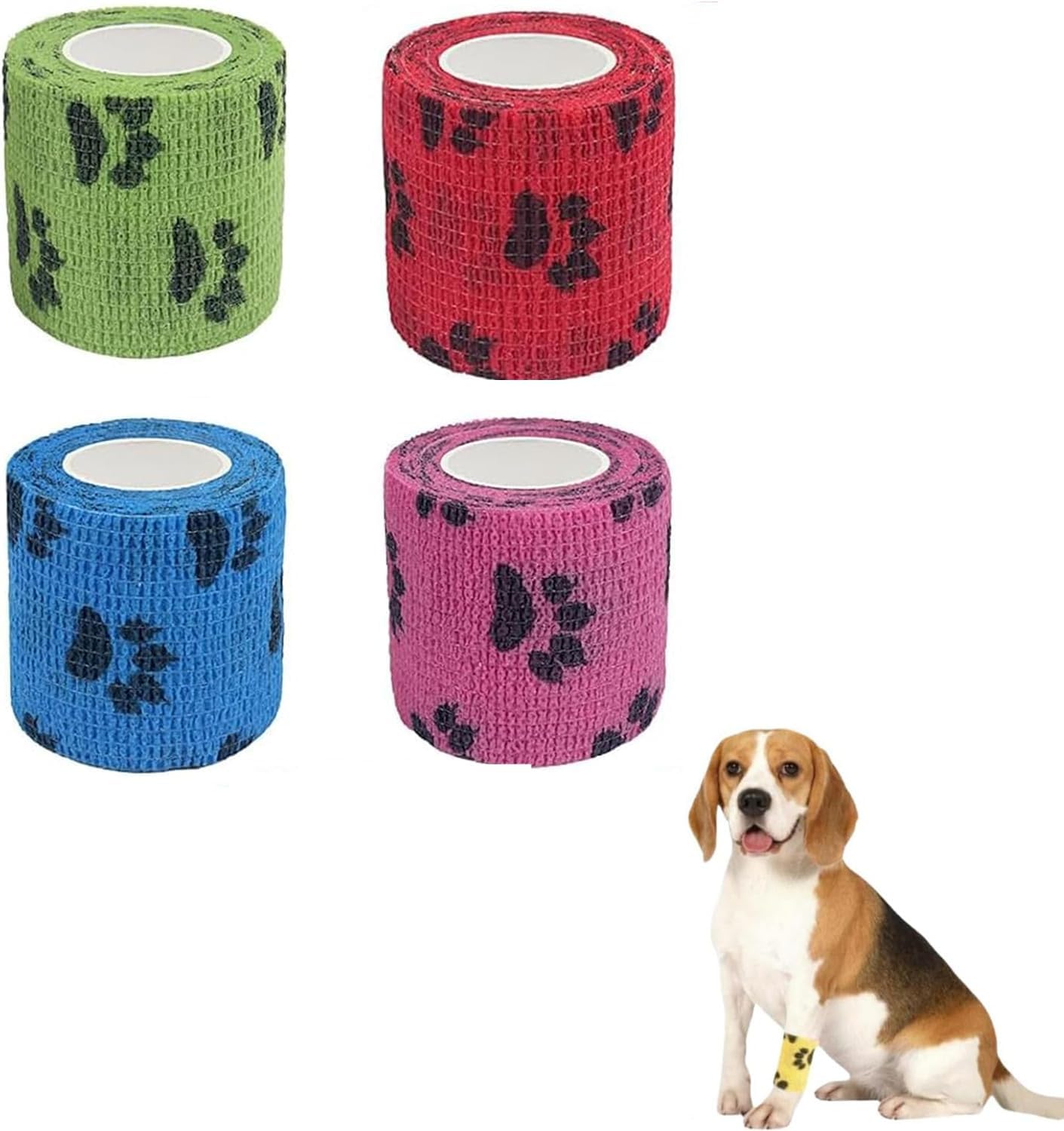 4 Rolls Pet Self Adhesive Bandage, Pet Vet Wrap Tape Waterproof Non-Woven Cohesive Gauze Rolls for Dog Cat Animals, Cohesive Bandages for Wrist Healing Ankle Sprain & Swelling Sport (2 x 5 Yards) - Image 1