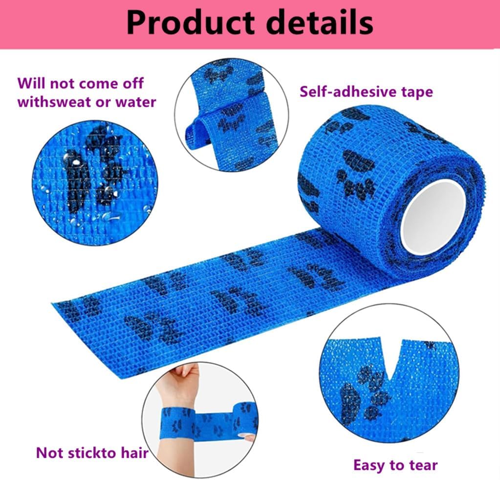 4 Rolls Pet Self Adhesive Bandage, Pet Vet Wrap Tape Waterproof Non-Woven Cohesive Gauze Rolls for Dog Cat Animals, Cohesive Bandages for Wrist Healing Ankle Sprain & Swelling Sport (2 x 5 Yards) - Image 3