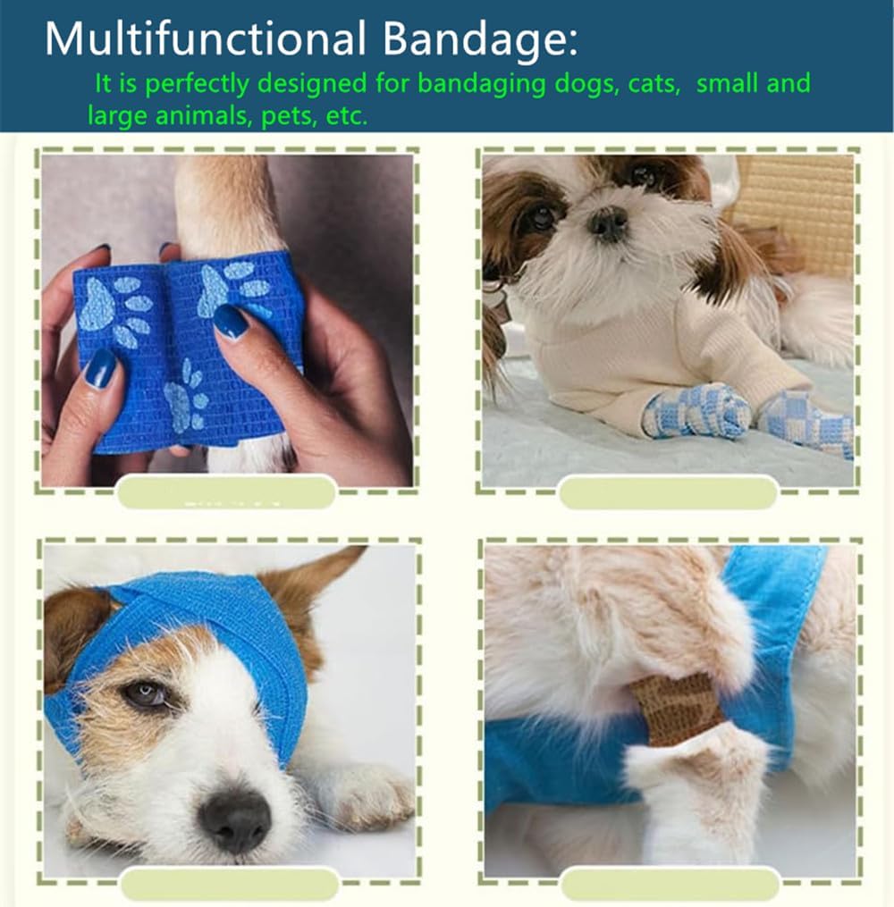 4 Rolls Pet Self Adhesive Bandage, Pet Vet Wrap Tape Waterproof Non-Woven Cohesive Gauze Rolls for Dog Cat Animals, Cohesive Bandages for Wrist Healing Ankle Sprain & Swelling Sport (2 x 5 Yards) - Image 7