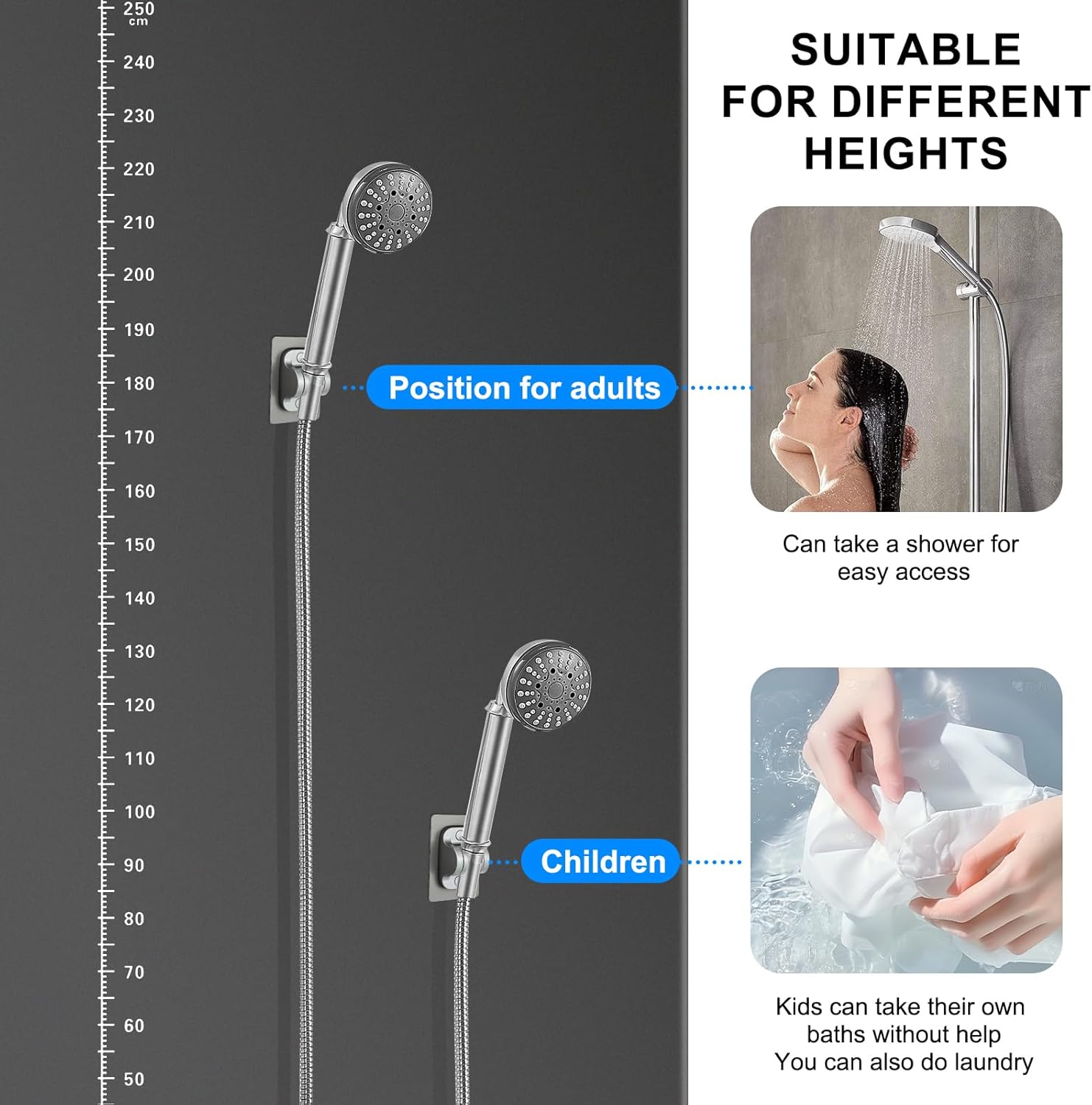 Strong Adhesive Adjustable Shower Head Holder- Wall Mounted Heavy Duty Shower Head Shelf Bracket, Plastic Bracket Stick on Wall, Mount ABS- Shower Head Holder for Handheld Shower Heads (Grey) - Image 3