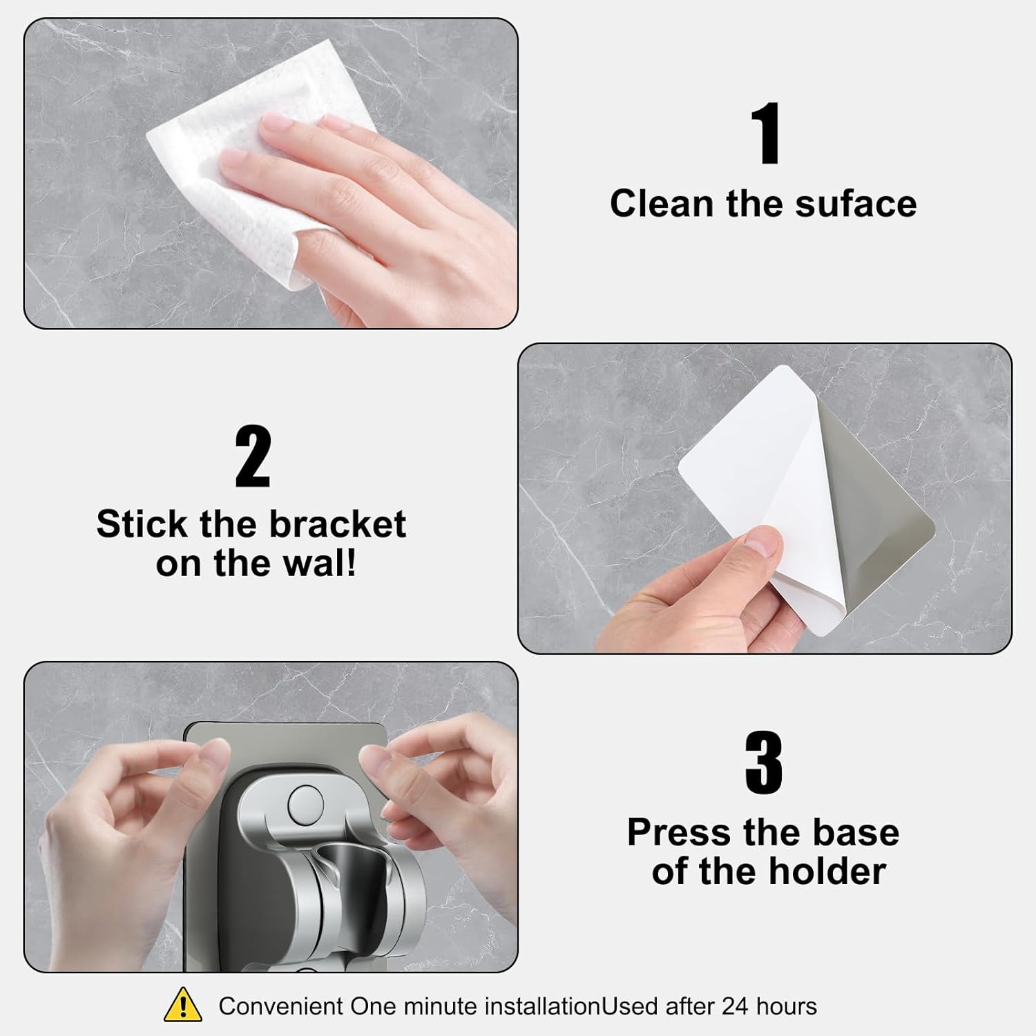 Strong Adhesive Adjustable Shower Head Holder- Wall Mounted Heavy Duty Shower Head Shelf Bracket, Plastic Bracket Stick on Wall, Mount ABS- Shower Head Holder for Handheld Shower Heads (Grey) - Image 4