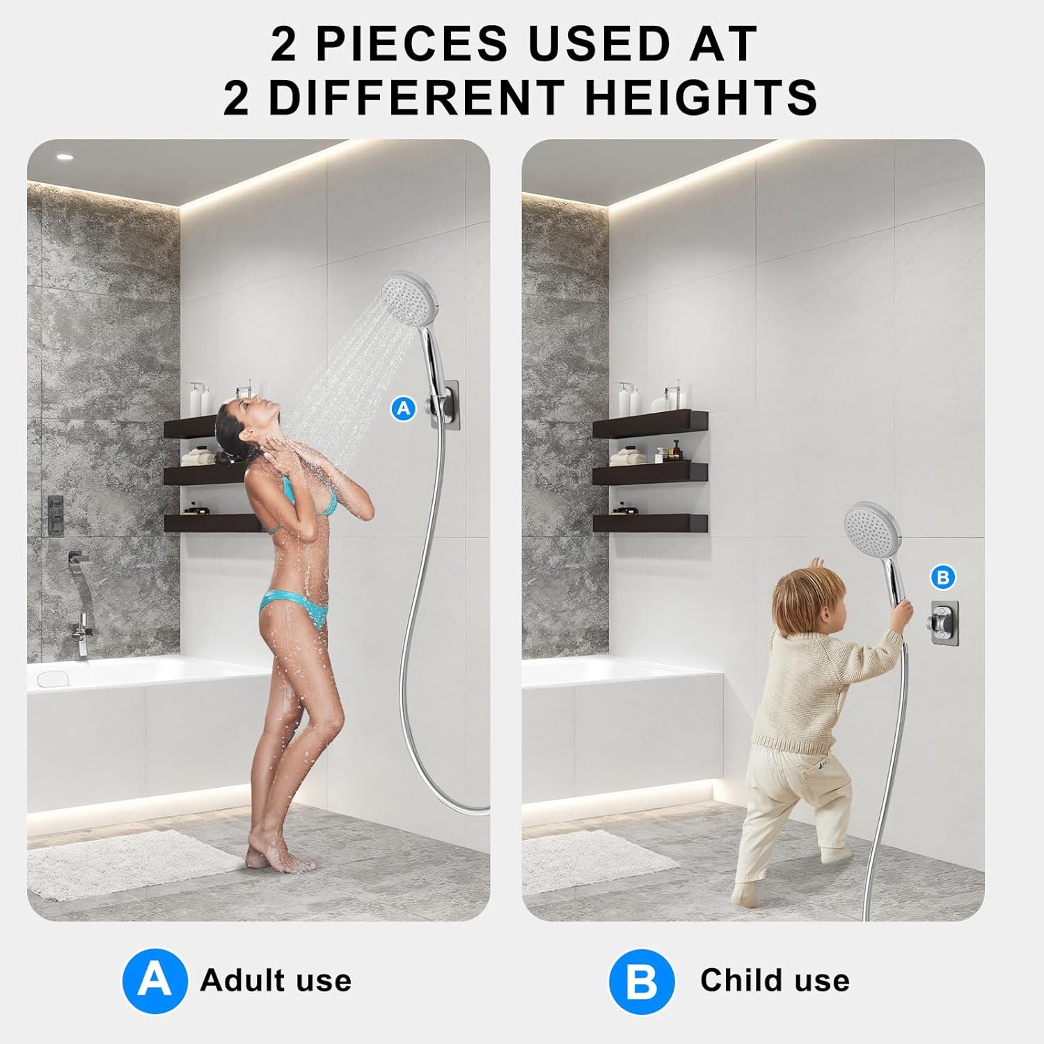 Strong Adhesive Adjustable Shower Head Holder- Wall Mounted Heavy Duty Shower Head Shelf Bracket, Plastic Bracket Stick on Wall, Mount ABS- Shower Head Holder for Handheld Shower Heads (Grey) - Image 6