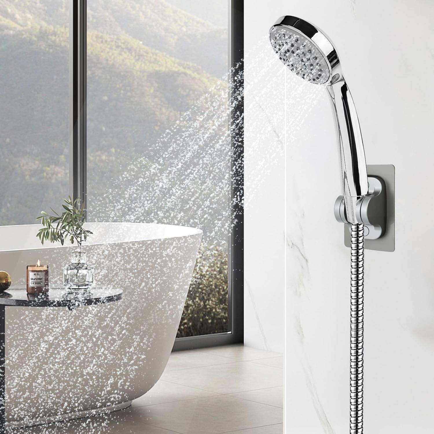 Strong Adhesive Adjustable Shower Head Holder- Wall Mounted Heavy Duty Shower Head Shelf Bracket, Plastic Bracket Stick on Wall, Mount ABS- Shower Head Holder for Handheld Shower Heads (Grey) - Image 7