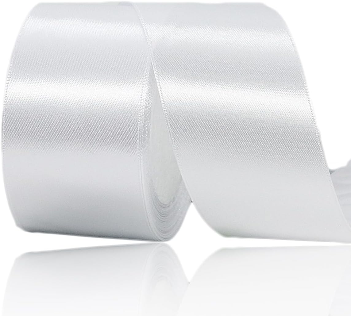 White Ribbon 2 Inch x 25 Yards, White Satin Fabric Ribbon for Christmas Gift Wrapping, Bows Making, Floral Bouquets, Wreaths, DIY Handicrafts, Sewing Projects, Birthday and Wedding Party Decoration - Image 1