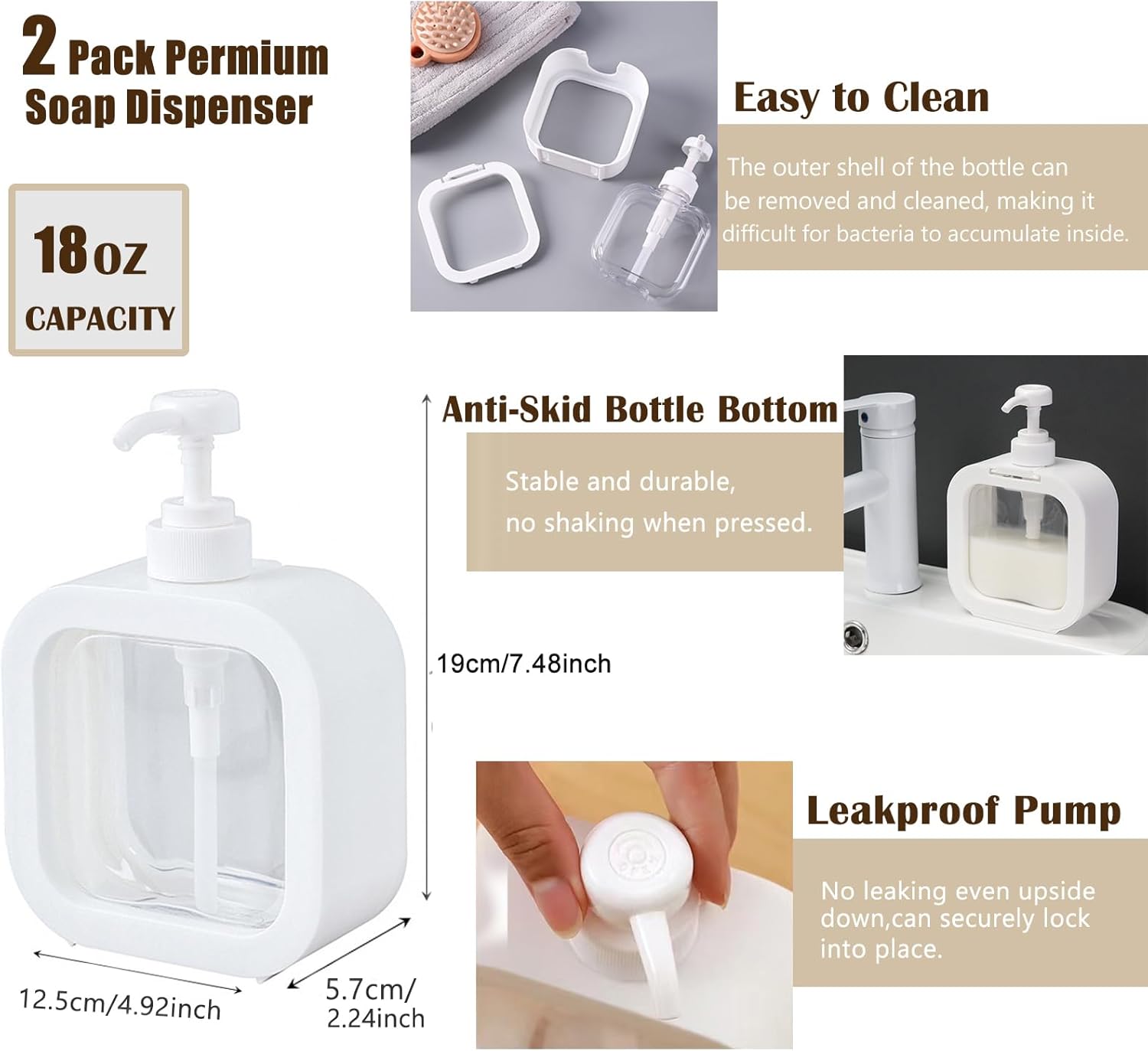 Soap Dispenser, 2 Pack 18Oz/500ml Liquid Soap Dispenser Stylish Hand Soap Dish Dispenser with Pump and 12Pcs Waterproof Labels for Bathroom,Kitchen Decor - Image 2