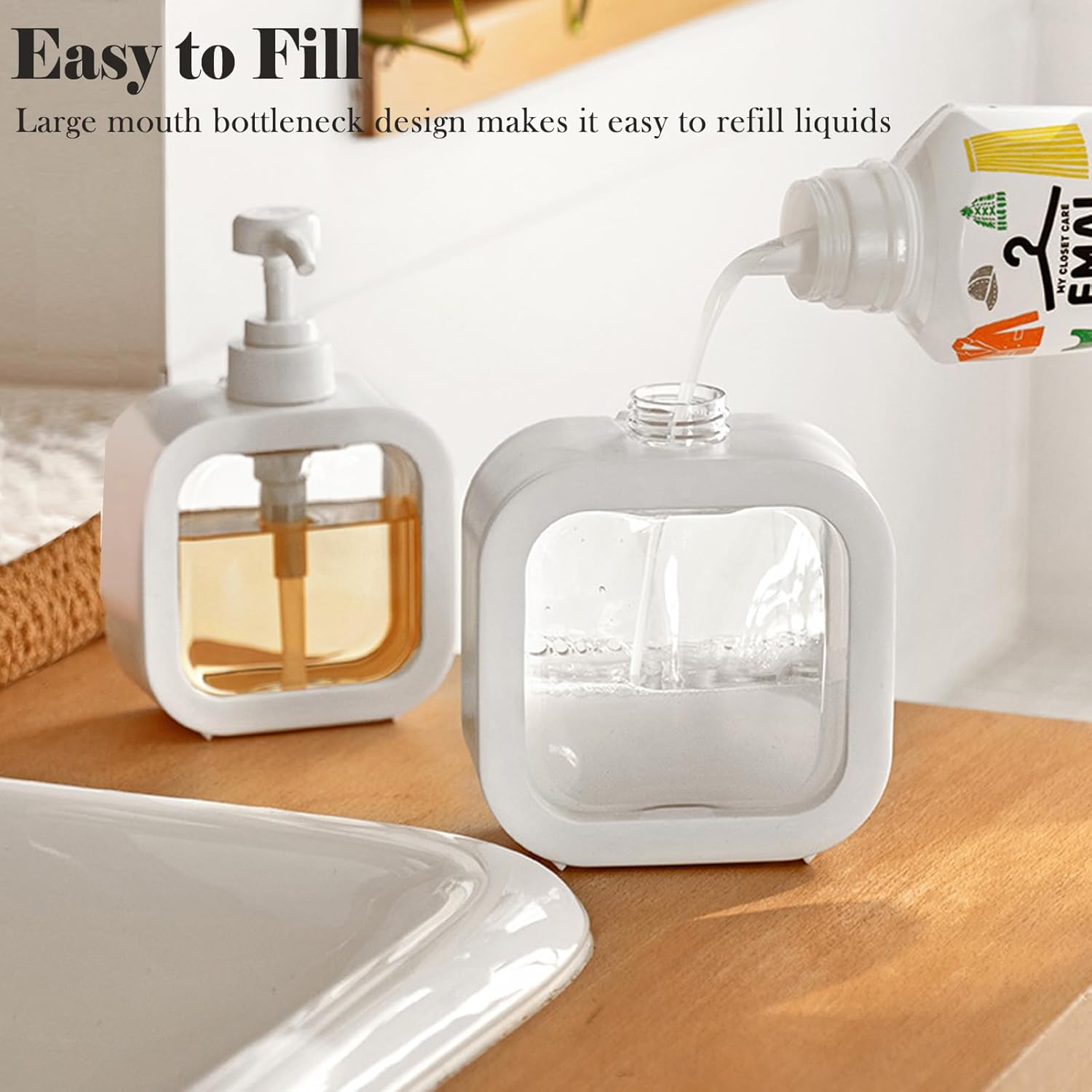 Soap Dispenser, 2 Pack 18Oz/500ml Liquid Soap Dispenser Stylish Hand Soap Dish Dispenser with Pump and 12Pcs Waterproof Labels for Bathroom,Kitchen Decor - Image 4