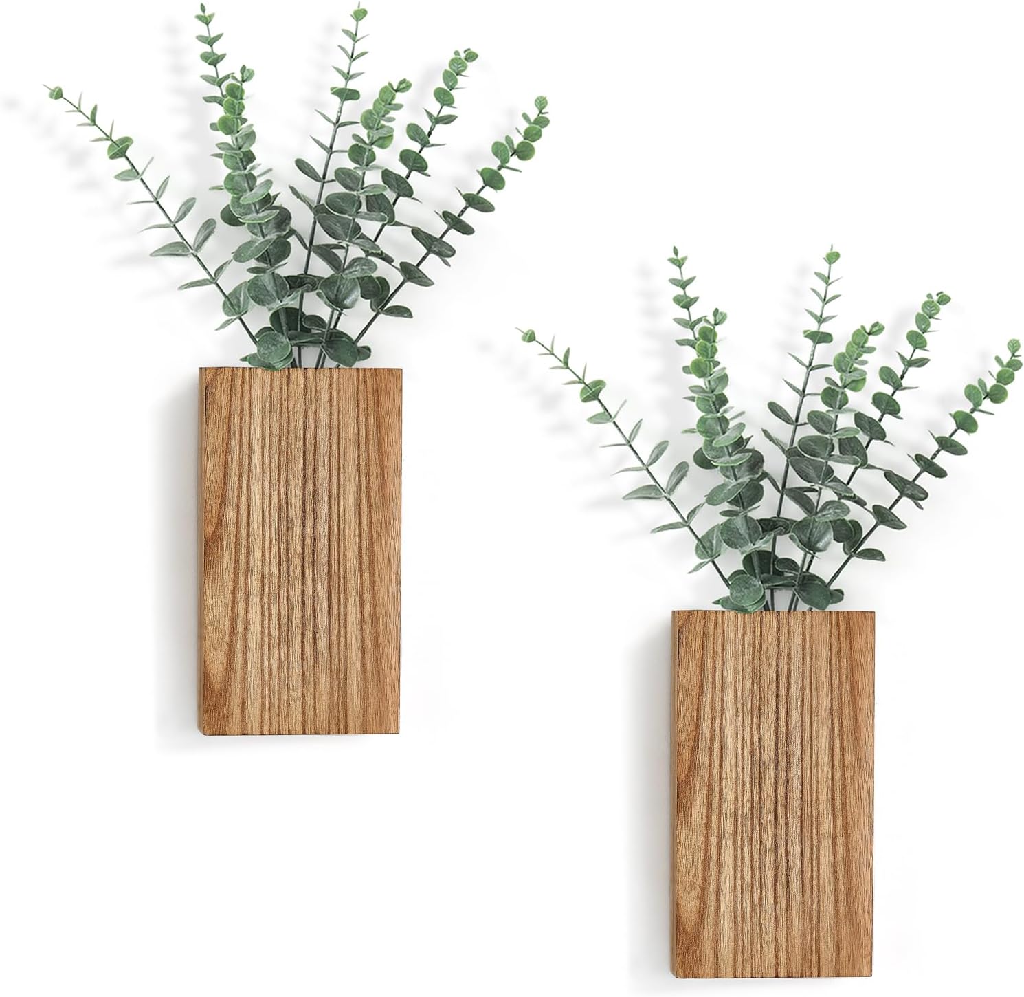 2 Pack Wood Wall Planter Vase with Artificial Eucalyptus Farmhouse Wall Hanging Decor Pocket Planter for Indoor Fake Plants Greenery Flowers, livingroom Bedroom Kitchen Home Office Decoration - Image 1
