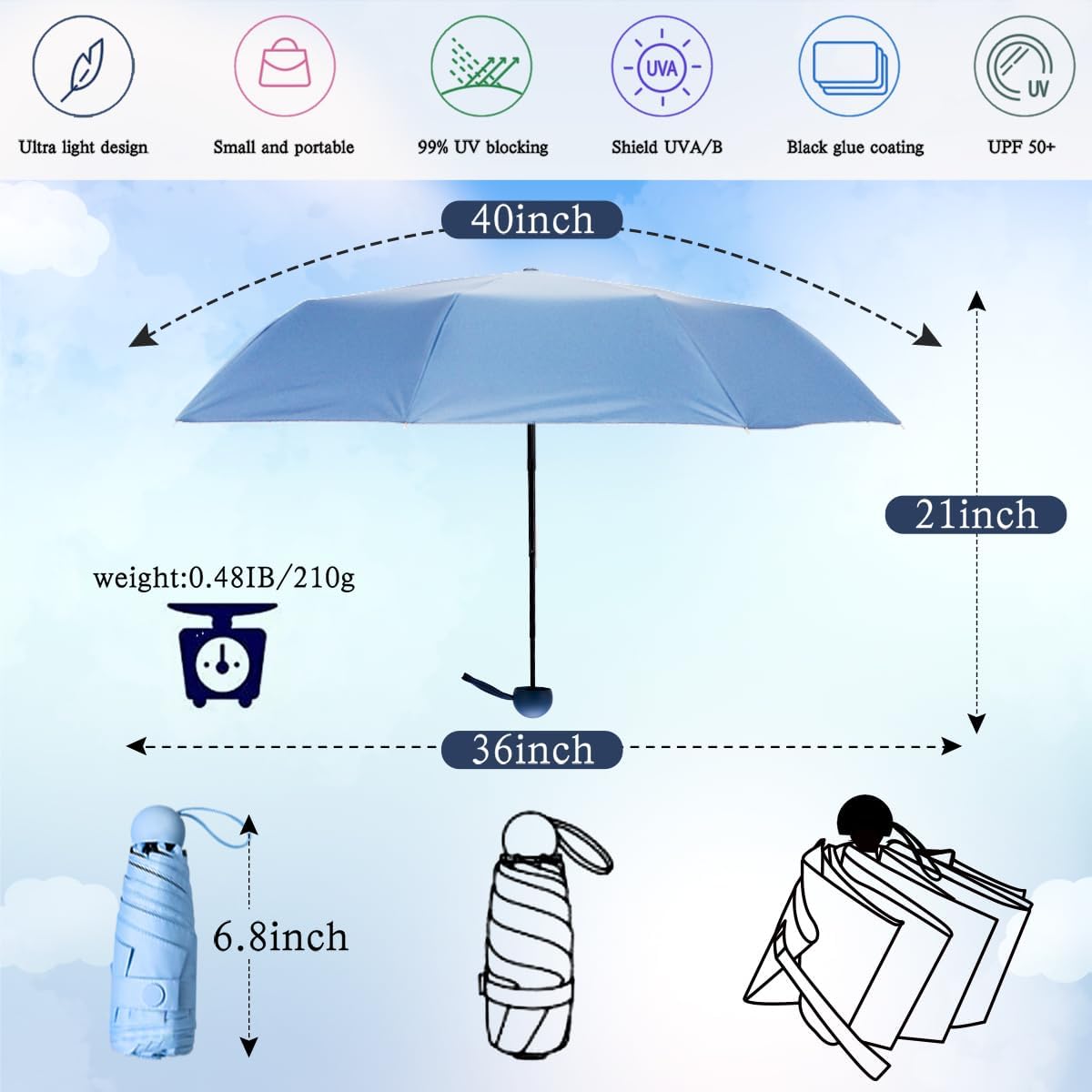 Travel Compact Rain Umbrella Lightweight Portable Folding Umbrella for Car Backpack Purse Men Women - Image 2