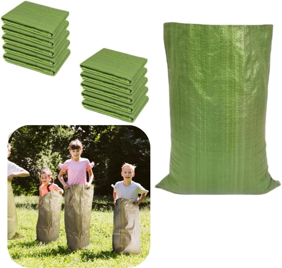 10PCS Potato Sack Race Bags,Large Seed Sack 60x 100cm Large Outdoor Lawn Game Bags for Adults and Children Birthdays, Yard，Game Parties, BBQs, Picnics，Storage (Green) - Image 1