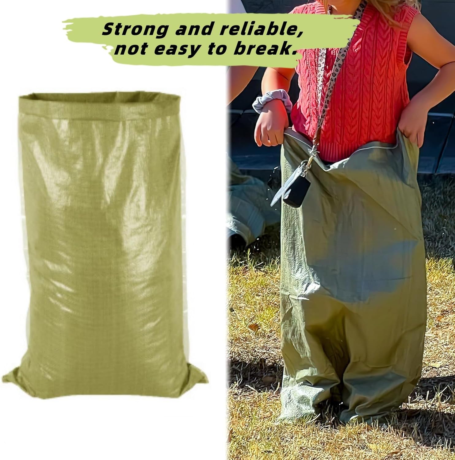 10PCS Potato Sack Race Bags,Large Seed Sack 60x 100cm Large Outdoor Lawn Game Bags for Adults and Children Birthdays, Yard，Game Parties, BBQs, Picnics，Storage (Green) - Image 5