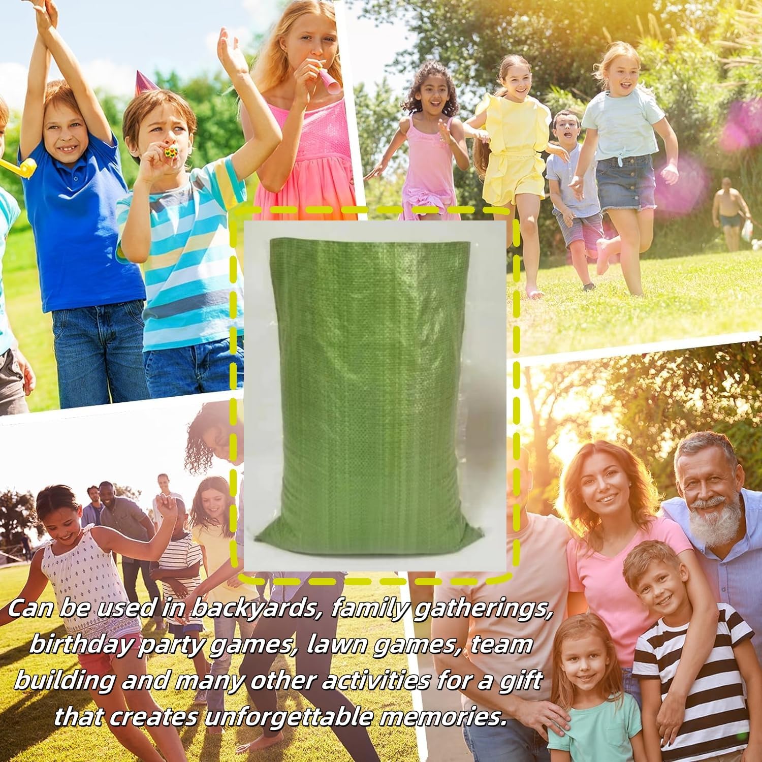 10PCS Potato Sack Race Bags,Large Seed Sack 60x 100cm Large Outdoor Lawn Game Bags for Adults and Children Birthdays, Yard，Game Parties, BBQs, Picnics，Storage (Green) - Image 7