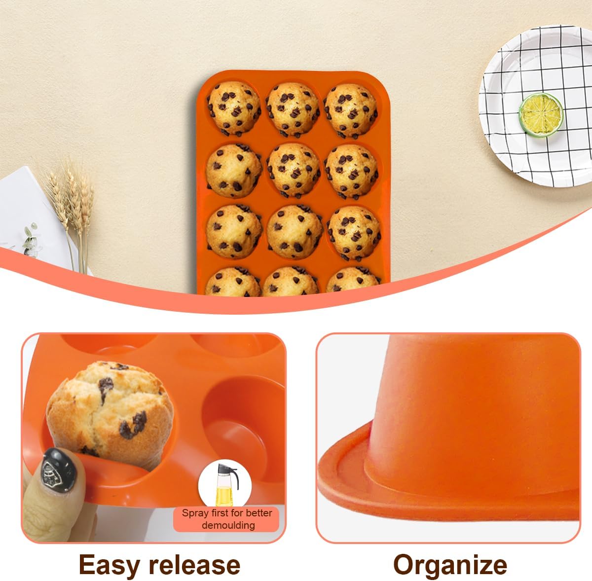 3 Pack Silicone Muffin Pan for Baking, Silicone Cupcake Pan, Muffin Tin 12 Cup Regular Size, Nonstick Silicone Molds Great for Making Muffin Cakes,Bread, Tart - BPA Free Baking Accessory - Image 2