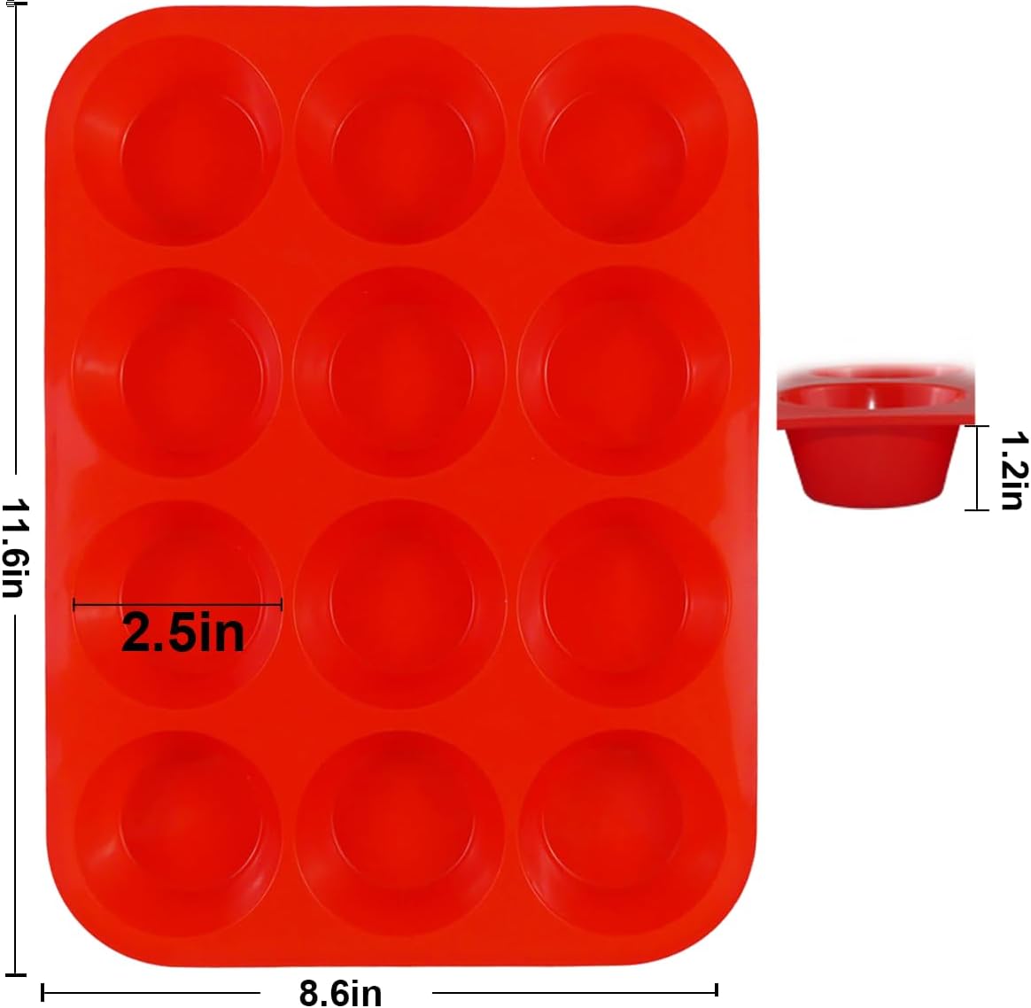 3 Pack Silicone Muffin Pan for Baking, Silicone Cupcake Pan, Muffin Tin 12 Cup Regular Size, Nonstick Silicone Molds Great for Making Muffin Cakes,Bread, Tart - BPA Free Baking Accessory - Image 3