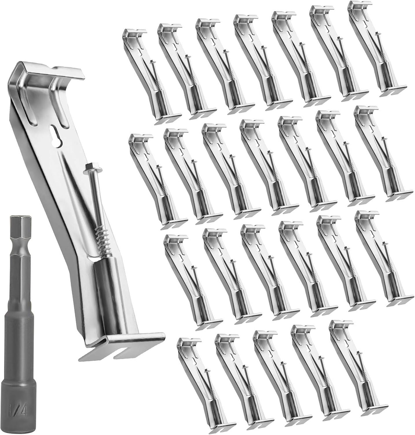 25 Pack Gutter Hangers, 5 Inch Gutter Guard with Speed Screw and Clip, Hidden Rain Gutter Bracket Support, Includes a Drill Bit - Image 1