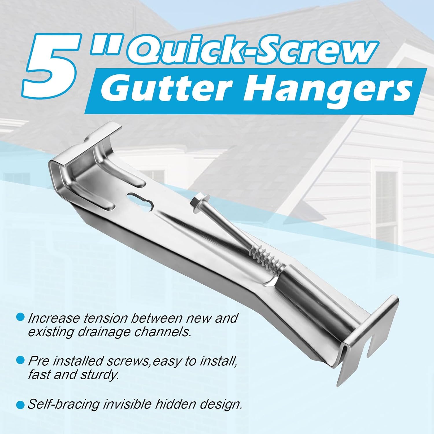 25 Pack Gutter Hangers, 5 Inch Gutter Guard with Speed Screw and Clip, Hidden Rain Gutter Bracket Support, Includes a Drill Bit - Image 3