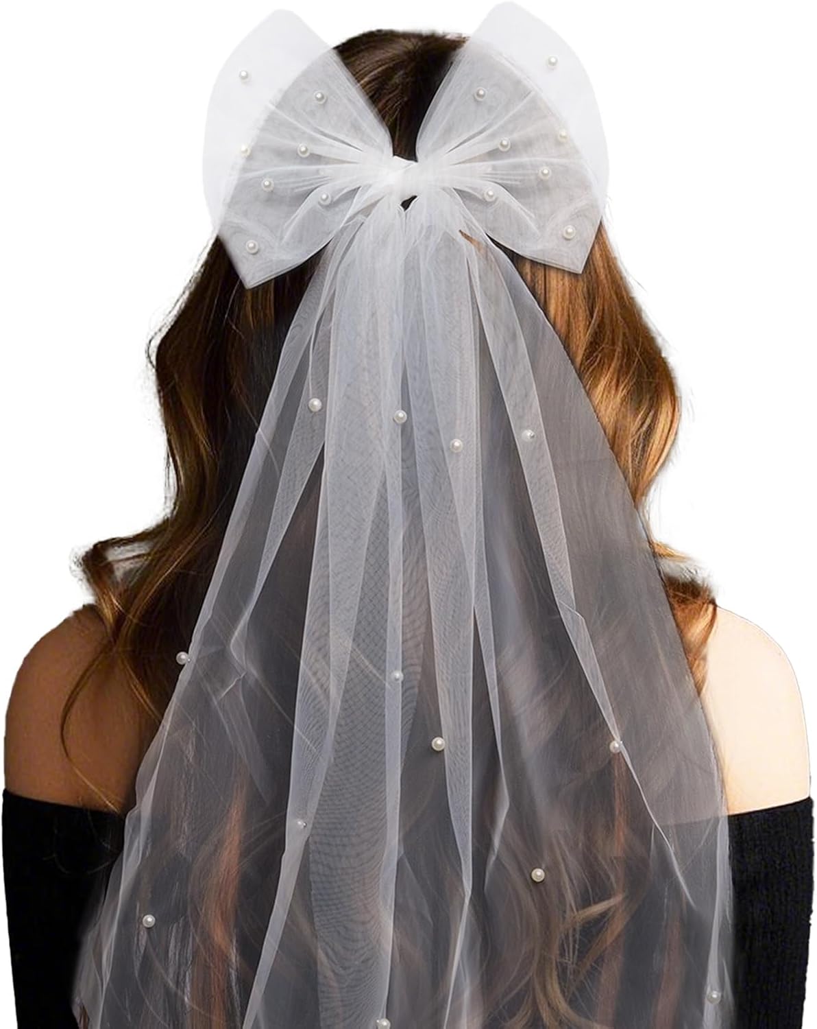Bride Accessories Hair Bow Pearl Wedding Veil with Barrette Bachelorette Party - Image 1
