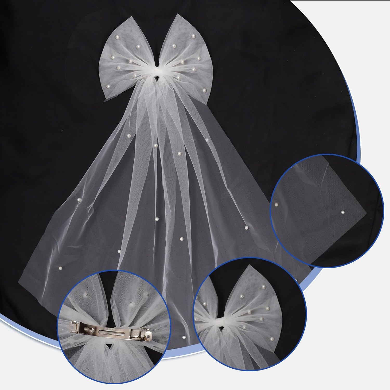 Bride Accessories Hair Bow Pearl Wedding Veil with Barrette Bachelorette Party - Image 4
