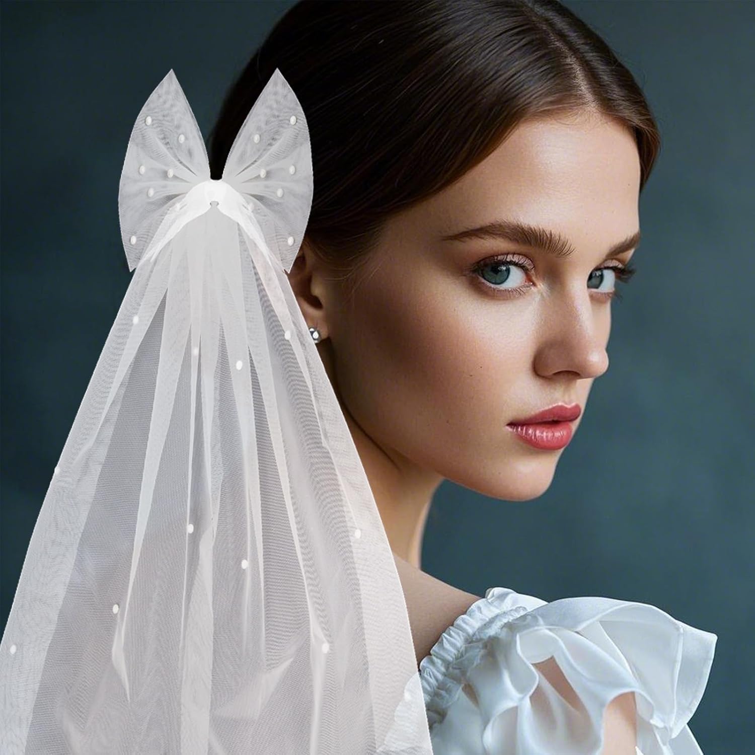 Bride Accessories Hair Bow Pearl Wedding Veil with Barrette Bachelorette Party - Image 5