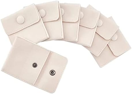 6 Pcs Velvet Jewelry Pouches with Snap Button, Off-White Velvet Jewelry Storage Bags Luxury Gift Bag for Candy Gift and Jewelry Necklace Bracelet Packing, 7x7cm - Image 1
