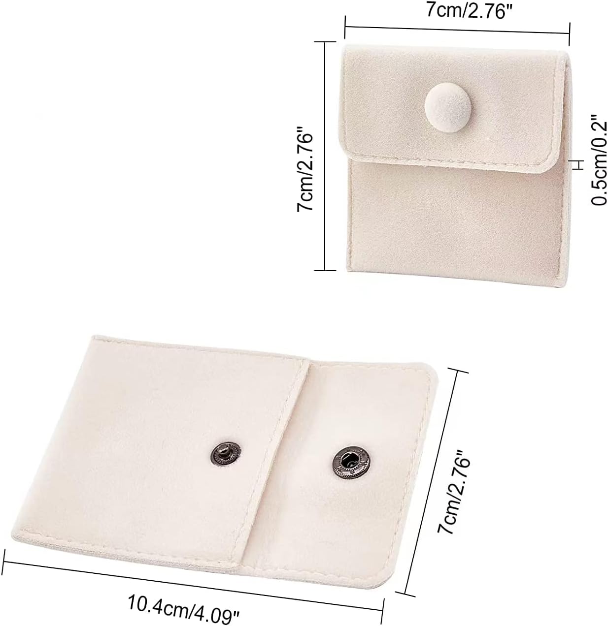 6 Pcs Velvet Jewelry Pouches with Snap Button, Off-White Velvet Jewelry Storage Bags Luxury Gift Bag for Candy Gift and Jewelry Necklace Bracelet Packing, 7x7cm - Image 2