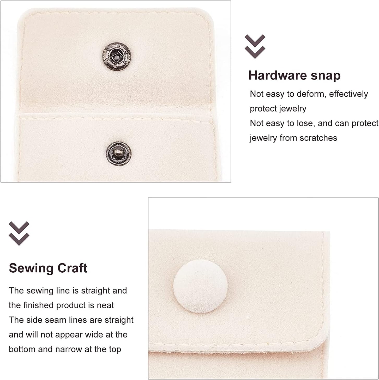 6 Pcs Velvet Jewelry Pouches with Snap Button, Off-White Velvet Jewelry Storage Bags Luxury Gift Bag for Candy Gift and Jewelry Necklace Bracelet Packing, 7x7cm - Image 3