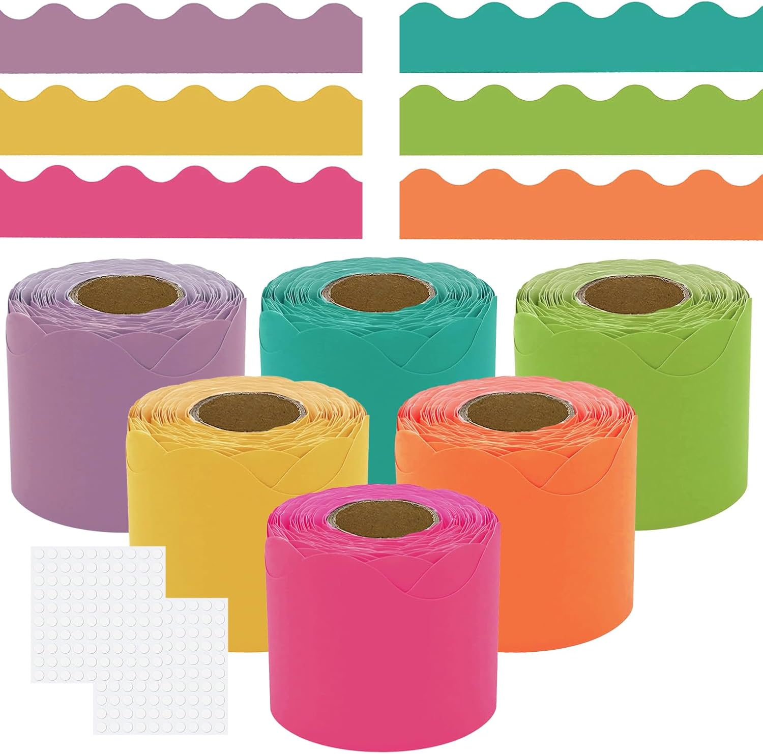 Bulletin Board Borders Set - 6 Rolls 196.8 Ft Bright Bulletin Board Decorations for Office, School Classroom Decor, Teachers & Home DIY - Posters & Birthday Parties - Board Trim - Image 1