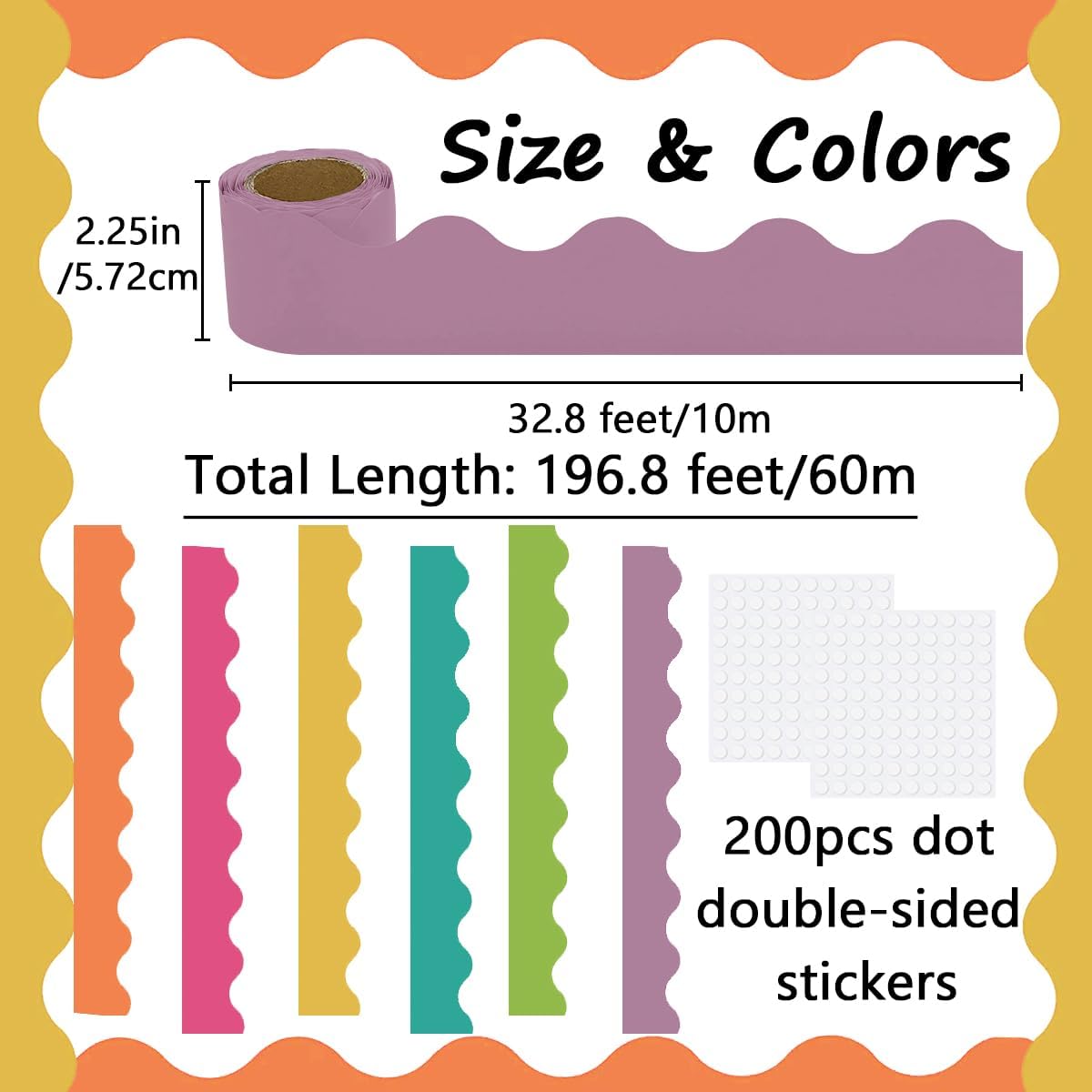 Bulletin Board Borders Set - 6 Rolls 196.8 Ft Bright Bulletin Board Decorations for Office, School Classroom Decor, Teachers & Home DIY - Posters & Birthday Parties - Board Trim - Image 2