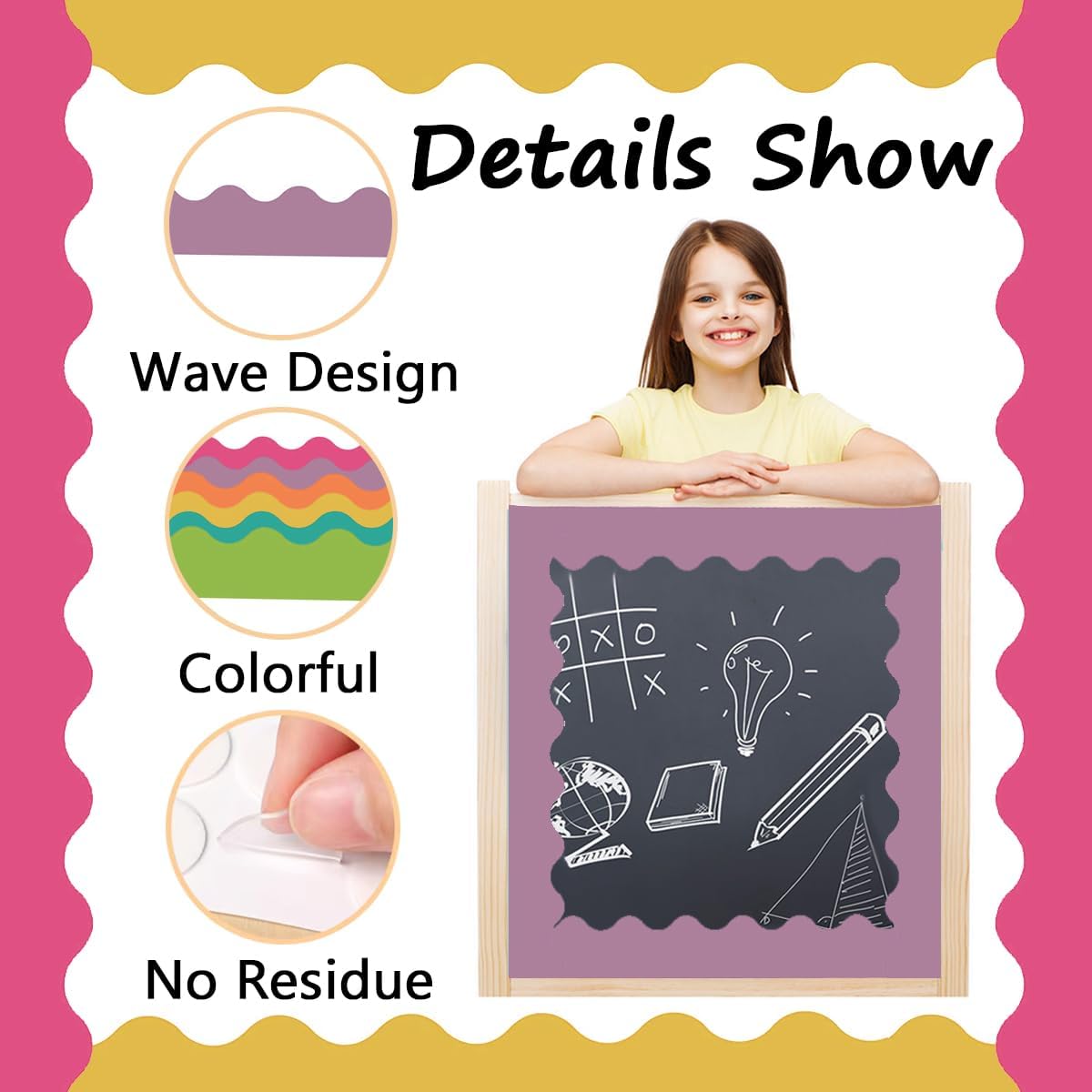Bulletin Board Borders Set - 6 Rolls 196.8 Ft Bright Bulletin Board Decorations for Office, School Classroom Decor, Teachers & Home DIY - Posters & Birthday Parties - Board Trim - Image 3