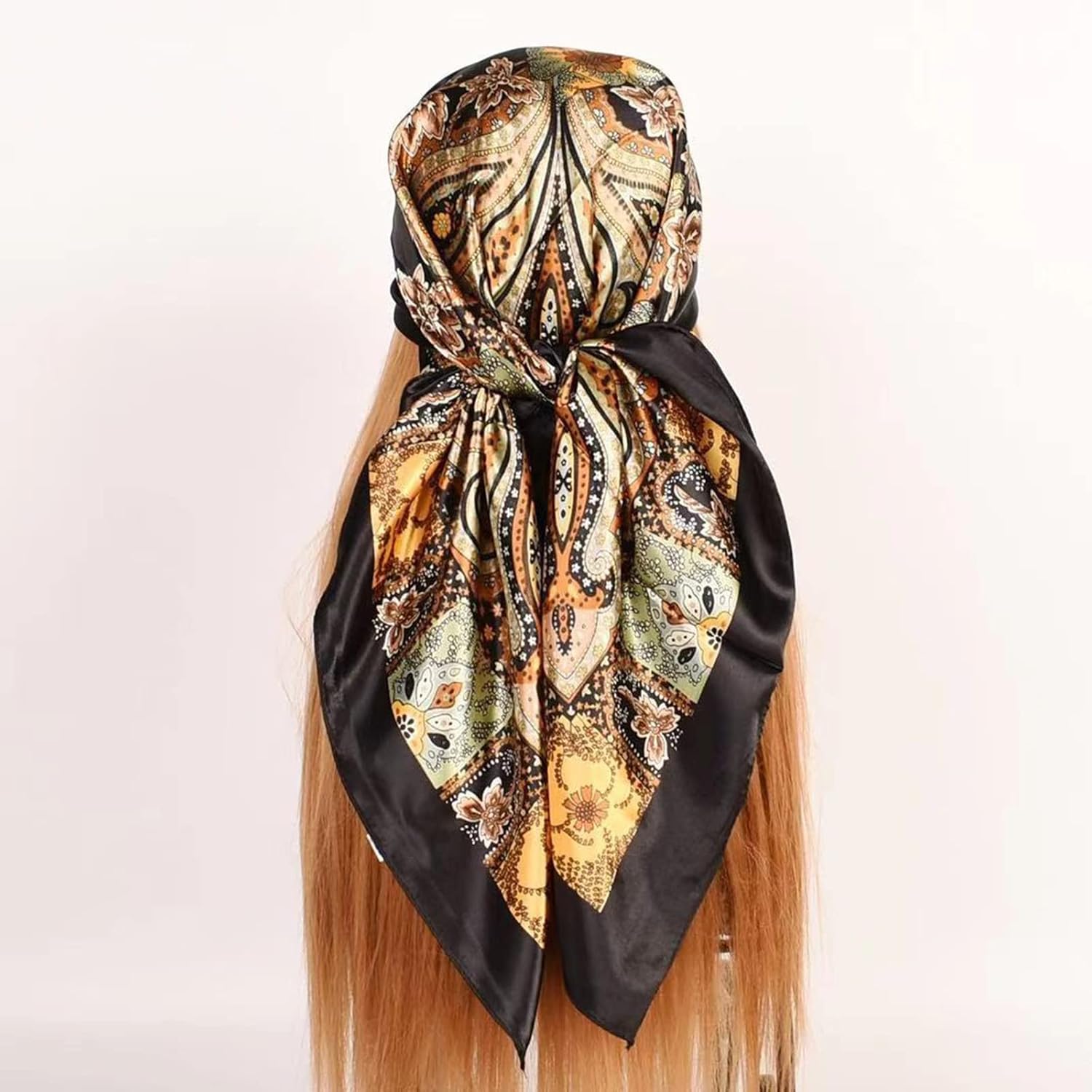 35 x 35 Women's Fashion Pattern Large Square Silk Like Hair Scarf Head Sleeping Wrap Satin Neck Bandana for Gift… - Image 2