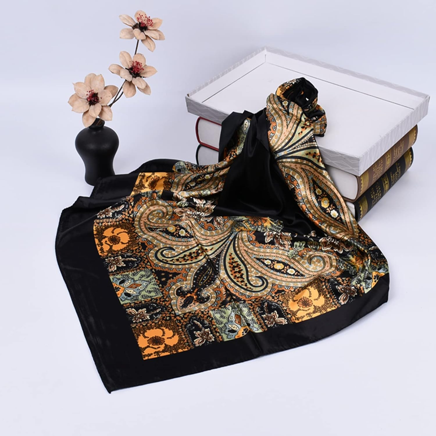 35 x 35 Women's Fashion Pattern Large Square Silk Like Hair Scarf Head Sleeping Wrap Satin Neck Bandana for Gift… - Image 4