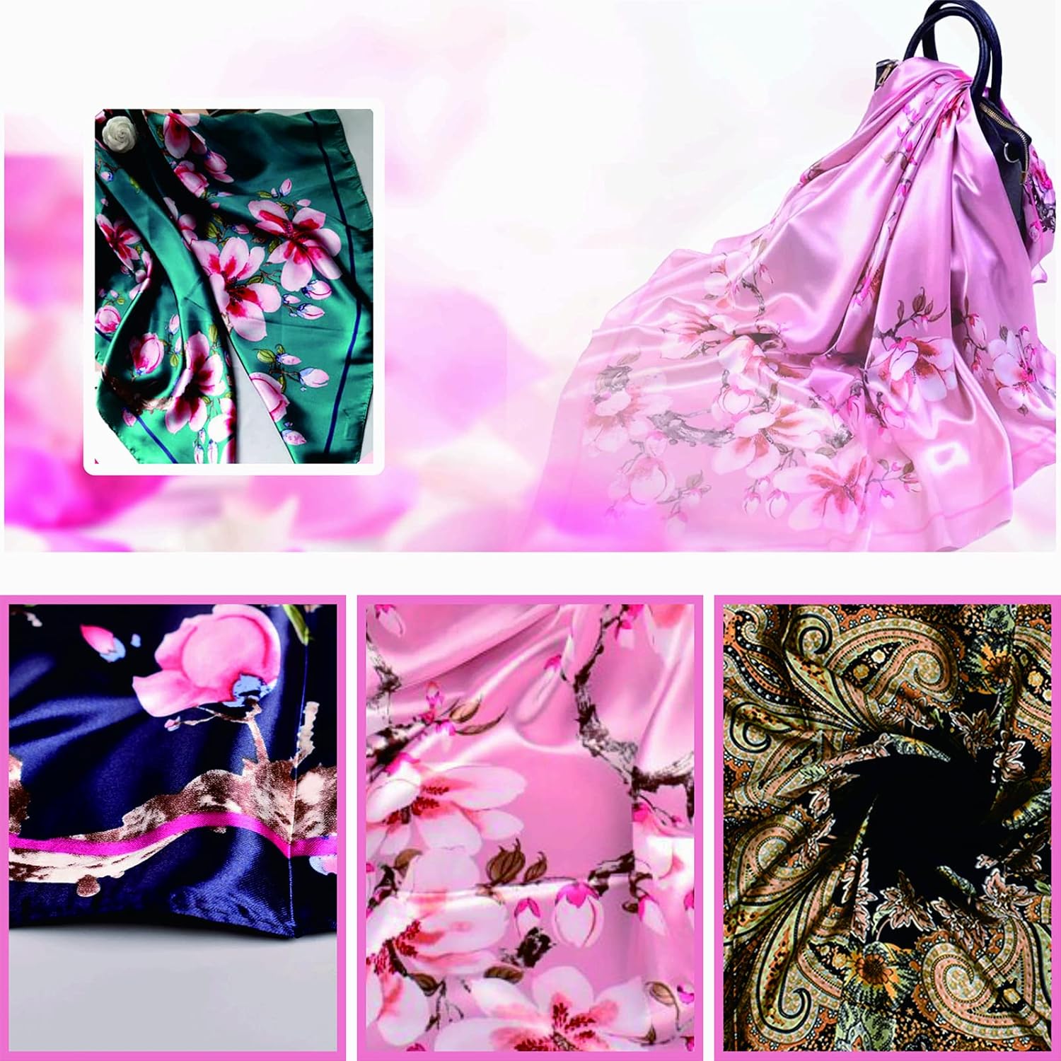 35 x 35 Women's Fashion Pattern Large Square Silk Like Hair Scarf Head Sleeping Wrap Satin Neck Bandana for Gift… - Image 7