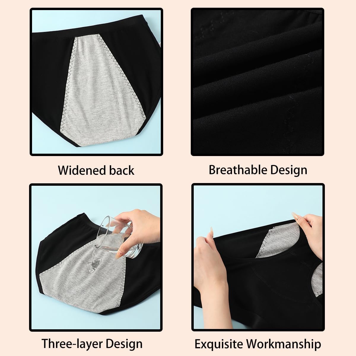 Women High Waist Period Panties 4 Pack Underwear Menstrual Breathable Leakproof Pants Cotton Knickers - Image 3
