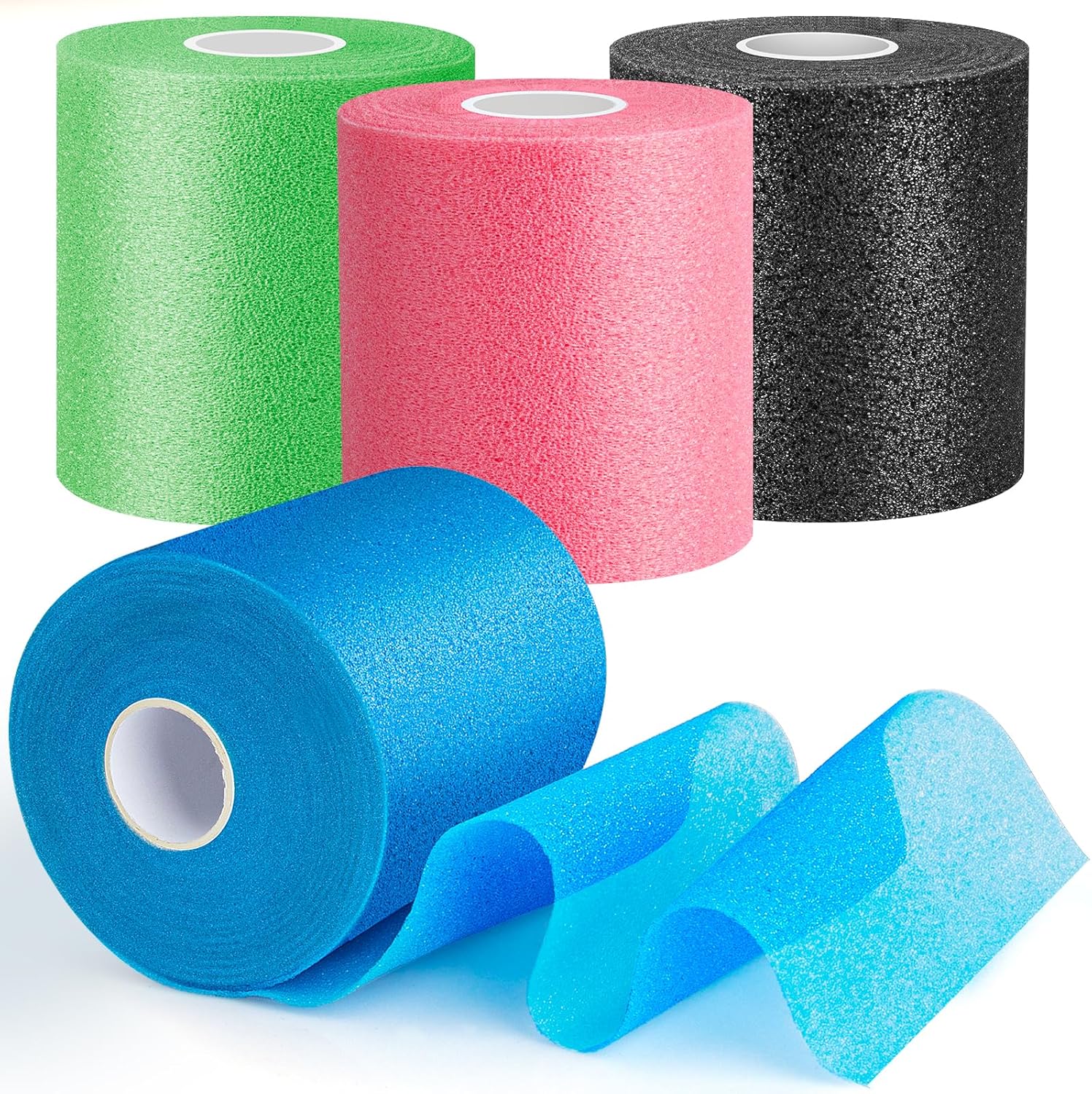 4 Pack Pre Wrap Athletic, Multi Color Prewrap, Pre Wrap for Hair Soccer, Prewrap Athletic Tape Headbands, 2.76 Inches X 12 Yards - Pink, Black, Blue, Green - Image 1